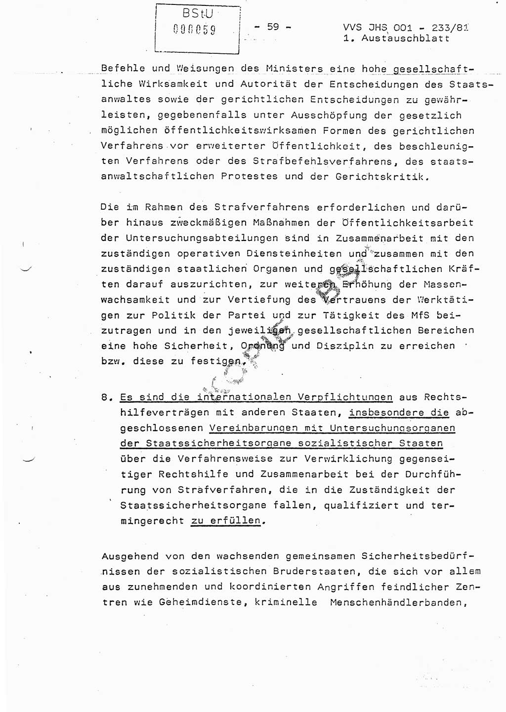 Dissertation Oberstleutnant Horst Zank (JHS), Oberstleutnant Dr. Karl-Heinz Knoblauch (JHS), Oberstleutnant Gustav-Adolf Kowalewski (HA Ⅸ), Oberstleutnant Wolfgang Plötner (HA Ⅸ), Ministerium für Staatssicherheit (MfS) [Deutsche Demokratische Republik (DDR)], Juristische Hochschule (JHS), Vertrauliche Verschlußsache (VVS) o001-233/81, Potsdam 1981, Blatt 59 (Diss. MfS DDR JHS VVS o001-233/81 1981, Bl. 59)