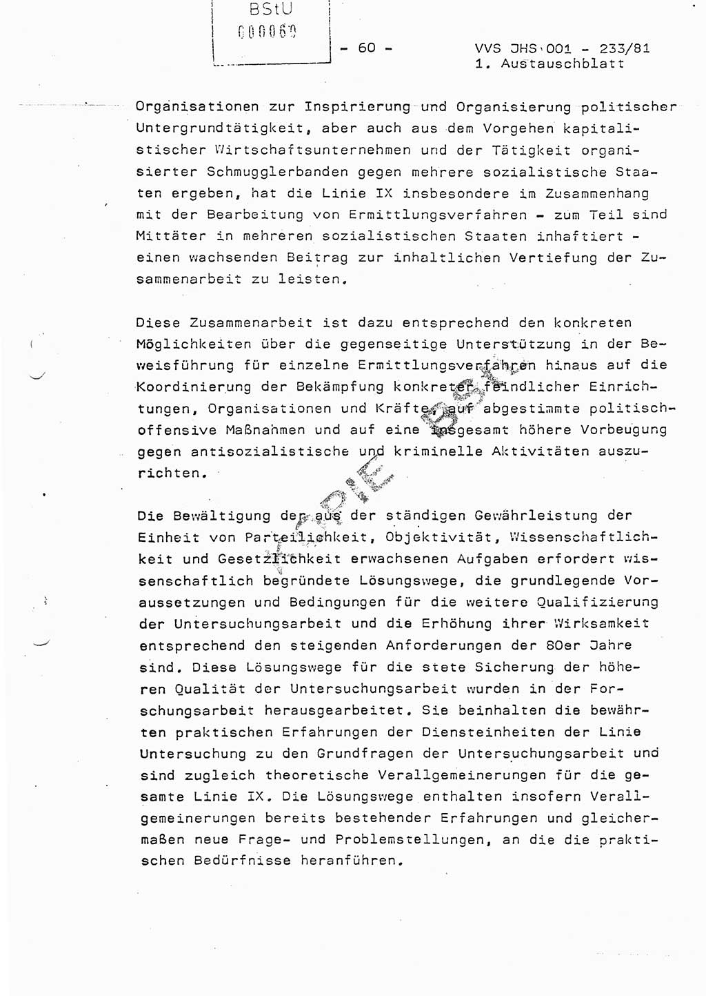 Dissertation Oberstleutnant Horst Zank (JHS), Oberstleutnant Dr. Karl-Heinz Knoblauch (JHS), Oberstleutnant Gustav-Adolf Kowalewski (HA Ⅸ), Oberstleutnant Wolfgang Plötner (HA Ⅸ), Ministerium für Staatssicherheit (MfS) [Deutsche Demokratische Republik (DDR)], Juristische Hochschule (JHS), Vertrauliche Verschlußsache (VVS) o001-233/81, Potsdam 1981, Blatt 60 (Diss. MfS DDR JHS VVS o001-233/81 1981, Bl. 60)