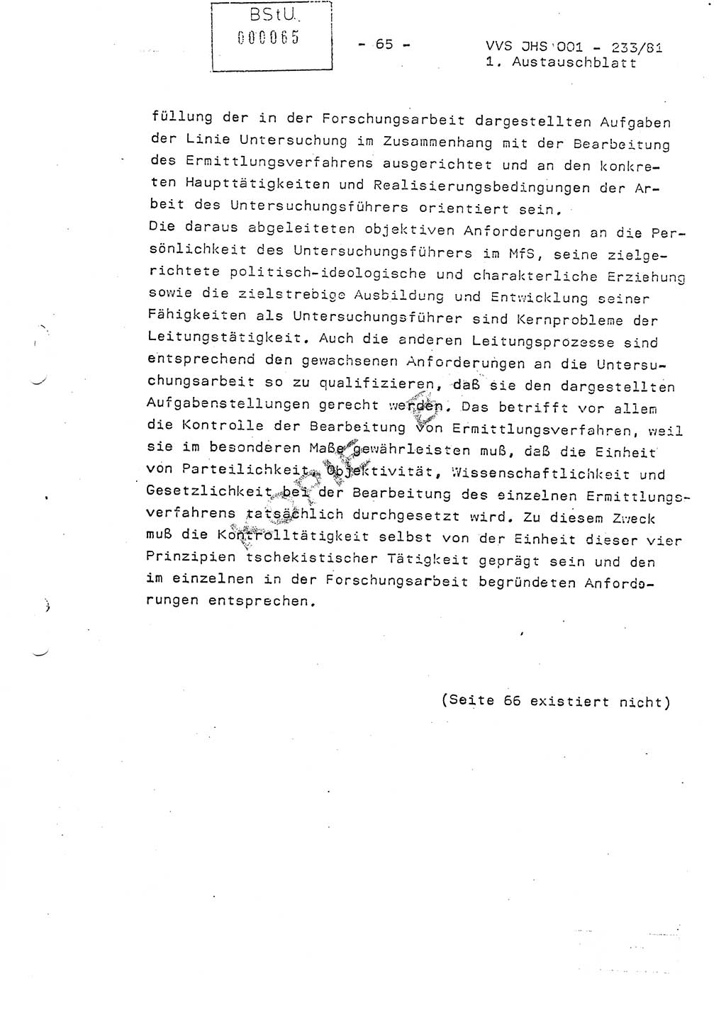 Dissertation Oberstleutnant Horst Zank (JHS), Oberstleutnant Dr. Karl-Heinz Knoblauch (JHS), Oberstleutnant Gustav-Adolf Kowalewski (HA Ⅸ), Oberstleutnant Wolfgang Plötner (HA Ⅸ), Ministerium für Staatssicherheit (MfS) [Deutsche Demokratische Republik (DDR)], Juristische Hochschule (JHS), Vertrauliche Verschlußsache (VVS) o001-233/81, Potsdam 1981, Blatt 65 (Diss. MfS DDR JHS VVS o001-233/81 1981, Bl. 65)