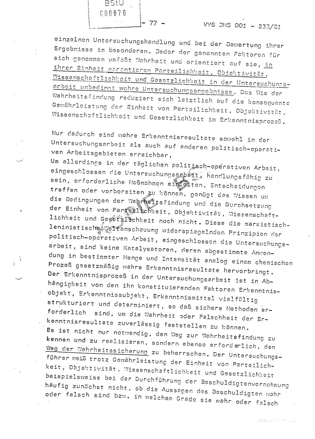 Dissertation Oberstleutnant Horst Zank (JHS), Oberstleutnant Dr. Karl-Heinz Knoblauch (JHS), Oberstleutnant Gustav-Adolf Kowalewski (HA Ⅸ), Oberstleutnant Wolfgang Plötner (HA Ⅸ), Ministerium für Staatssicherheit (MfS) [Deutsche Demokratische Republik (DDR)], Juristische Hochschule (JHS), Vertrauliche Verschlußsache (VVS) o001-233/81, Potsdam 1981, Blatt 77 (Diss. MfS DDR JHS VVS o001-233/81 1981, Bl. 77)