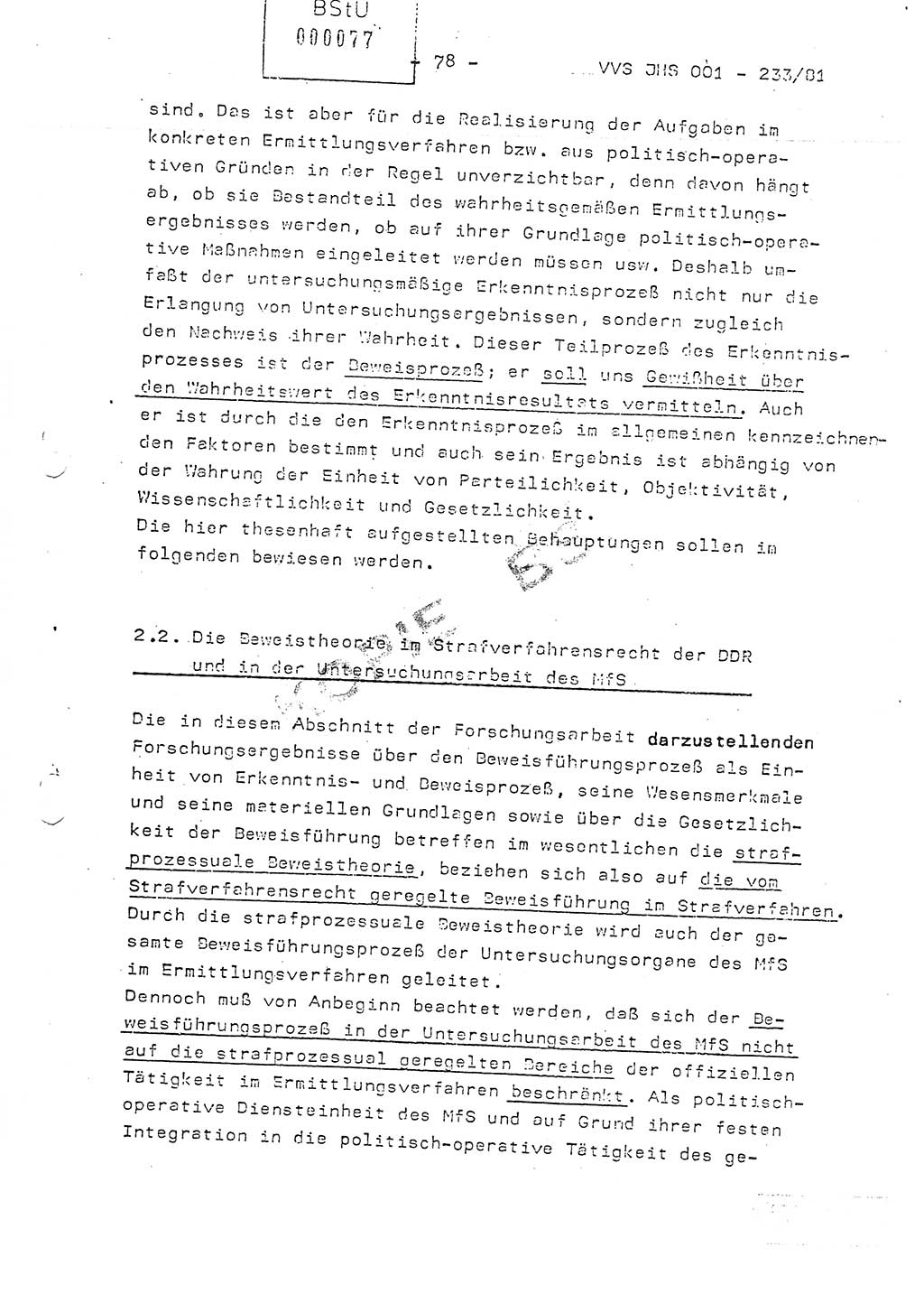 Dissertation Oberstleutnant Horst Zank (JHS), Oberstleutnant Dr. Karl-Heinz Knoblauch (JHS), Oberstleutnant Gustav-Adolf Kowalewski (HA Ⅸ), Oberstleutnant Wolfgang Plötner (HA Ⅸ), Ministerium für Staatssicherheit (MfS) [Deutsche Demokratische Republik (DDR)], Juristische Hochschule (JHS), Vertrauliche Verschlußsache (VVS) o001-233/81, Potsdam 1981, Blatt 78 (Diss. MfS DDR JHS VVS o001-233/81 1981, Bl. 78)