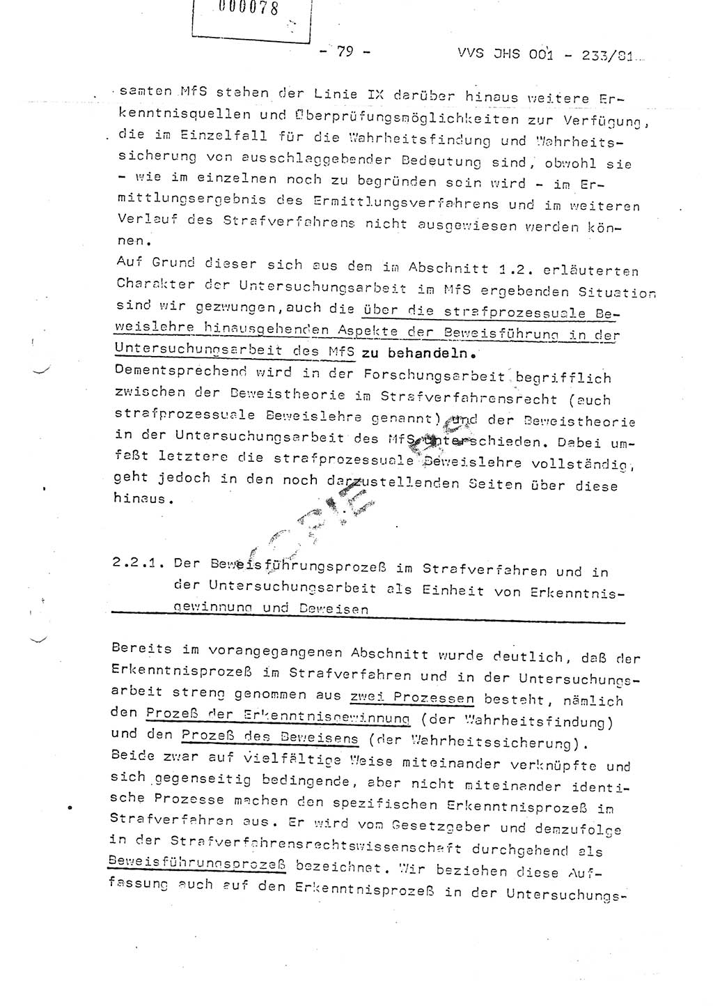 Dissertation Oberstleutnant Horst Zank (JHS), Oberstleutnant Dr. Karl-Heinz Knoblauch (JHS), Oberstleutnant Gustav-Adolf Kowalewski (HA Ⅸ), Oberstleutnant Wolfgang Plötner (HA Ⅸ), Ministerium für Staatssicherheit (MfS) [Deutsche Demokratische Republik (DDR)], Juristische Hochschule (JHS), Vertrauliche Verschlußsache (VVS) o001-233/81, Potsdam 1981, Blatt 79 (Diss. MfS DDR JHS VVS o001-233/81 1981, Bl. 79)