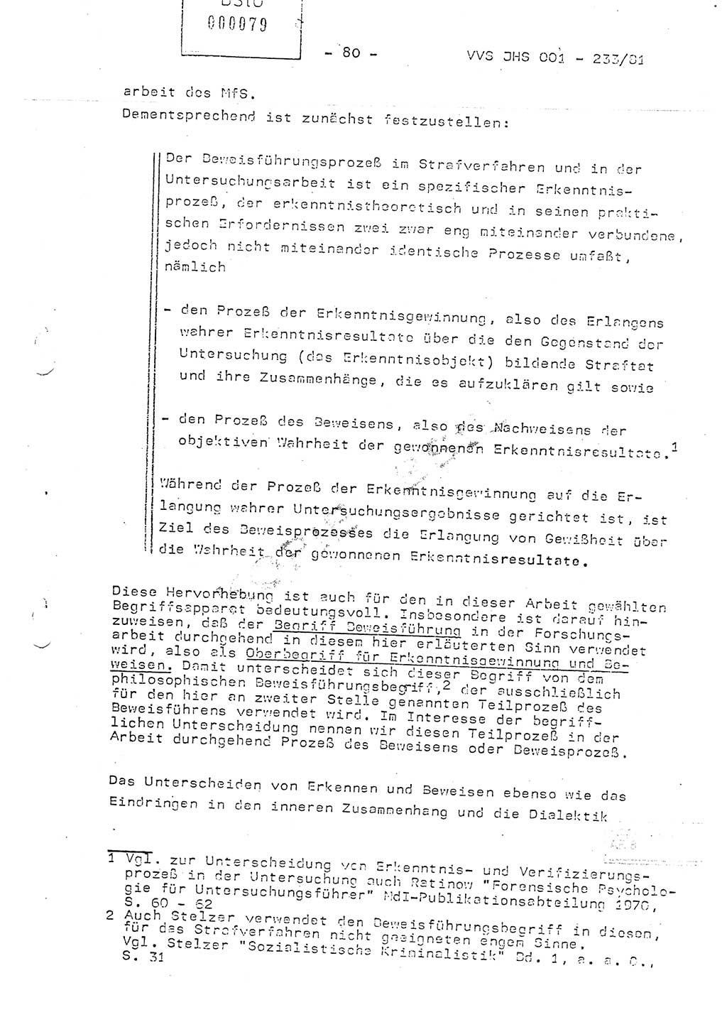 Dissertation Oberstleutnant Horst Zank (JHS), Oberstleutnant Dr. Karl-Heinz Knoblauch (JHS), Oberstleutnant Gustav-Adolf Kowalewski (HA Ⅸ), Oberstleutnant Wolfgang Plötner (HA Ⅸ), Ministerium für Staatssicherheit (MfS) [Deutsche Demokratische Republik (DDR)], Juristische Hochschule (JHS), Vertrauliche Verschlußsache (VVS) o001-233/81, Potsdam 1981, Blatt 80 (Diss. MfS DDR JHS VVS o001-233/81 1981, Bl. 80)