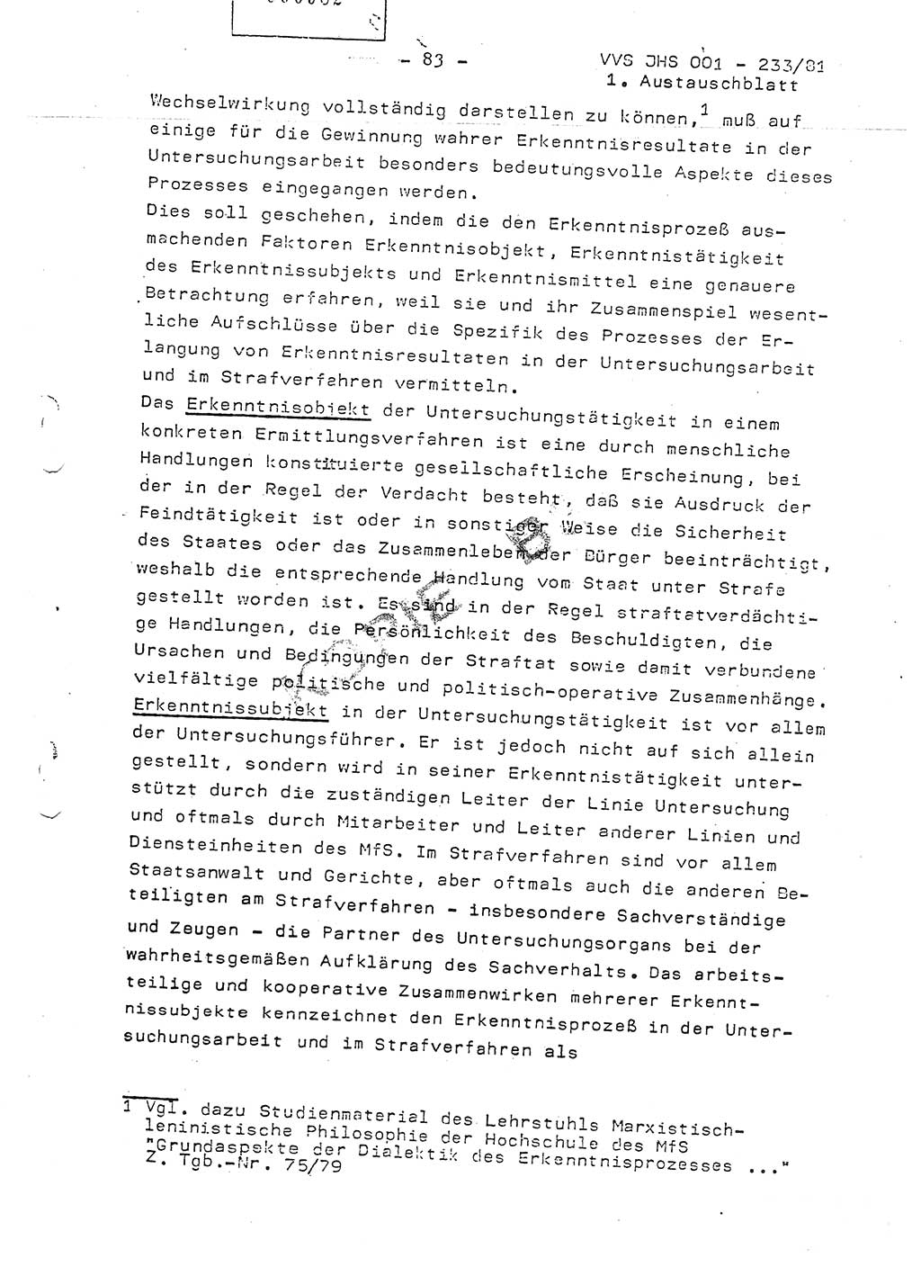 Dissertation Oberstleutnant Horst Zank (JHS), Oberstleutnant Dr. Karl-Heinz Knoblauch (JHS), Oberstleutnant Gustav-Adolf Kowalewski (HA Ⅸ), Oberstleutnant Wolfgang Plötner (HA Ⅸ), Ministerium für Staatssicherheit (MfS) [Deutsche Demokratische Republik (DDR)], Juristische Hochschule (JHS), Vertrauliche Verschlußsache (VVS) o001-233/81, Potsdam 1981, Blatt 83 (Diss. MfS DDR JHS VVS o001-233/81 1981, Bl. 83)