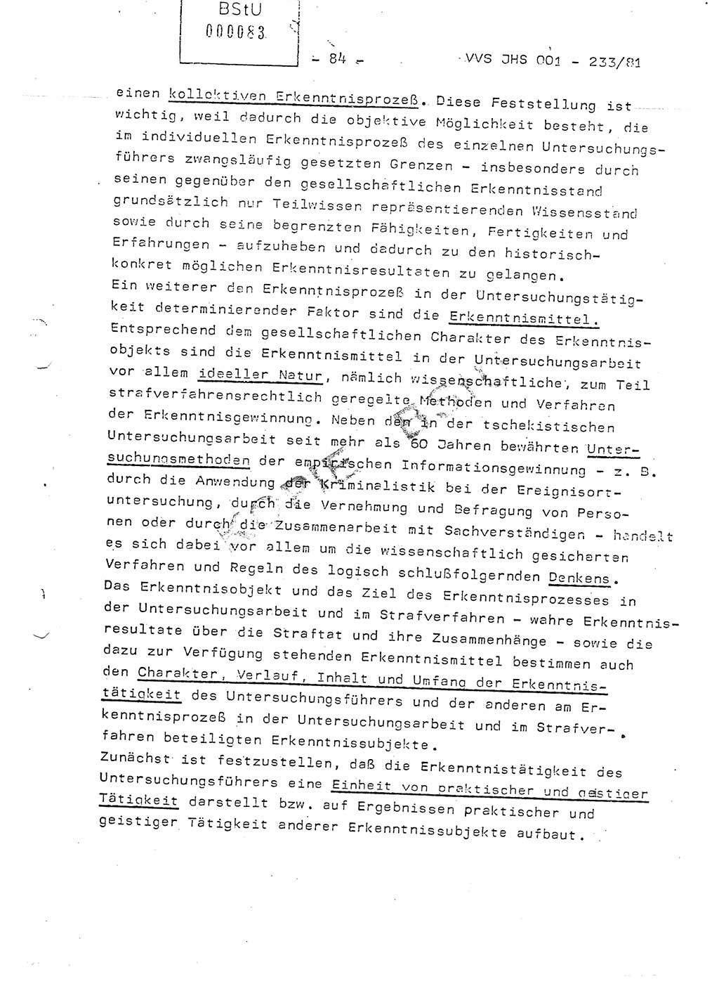 Dissertation Oberstleutnant Horst Zank (JHS), Oberstleutnant Dr. Karl-Heinz Knoblauch (JHS), Oberstleutnant Gustav-Adolf Kowalewski (HA Ⅸ), Oberstleutnant Wolfgang Plötner (HA Ⅸ), Ministerium für Staatssicherheit (MfS) [Deutsche Demokratische Republik (DDR)], Juristische Hochschule (JHS), Vertrauliche Verschlußsache (VVS) o001-233/81, Potsdam 1981, Blatt 84 (Diss. MfS DDR JHS VVS o001-233/81 1981, Bl. 84)