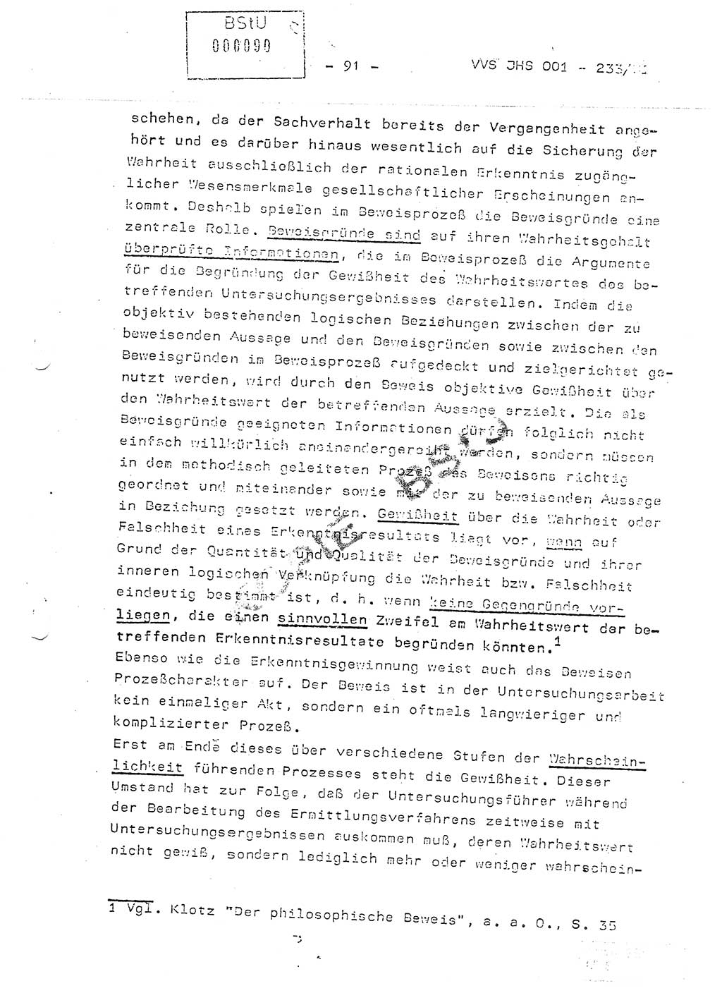 Dissertation Oberstleutnant Horst Zank (JHS), Oberstleutnant Dr. Karl-Heinz Knoblauch (JHS), Oberstleutnant Gustav-Adolf Kowalewski (HA Ⅸ), Oberstleutnant Wolfgang Plötner (HA Ⅸ), Ministerium für Staatssicherheit (MfS) [Deutsche Demokratische Republik (DDR)], Juristische Hochschule (JHS), Vertrauliche Verschlußsache (VVS) o001-233/81, Potsdam 1981, Blatt 91 (Diss. MfS DDR JHS VVS o001-233/81 1981, Bl. 91)