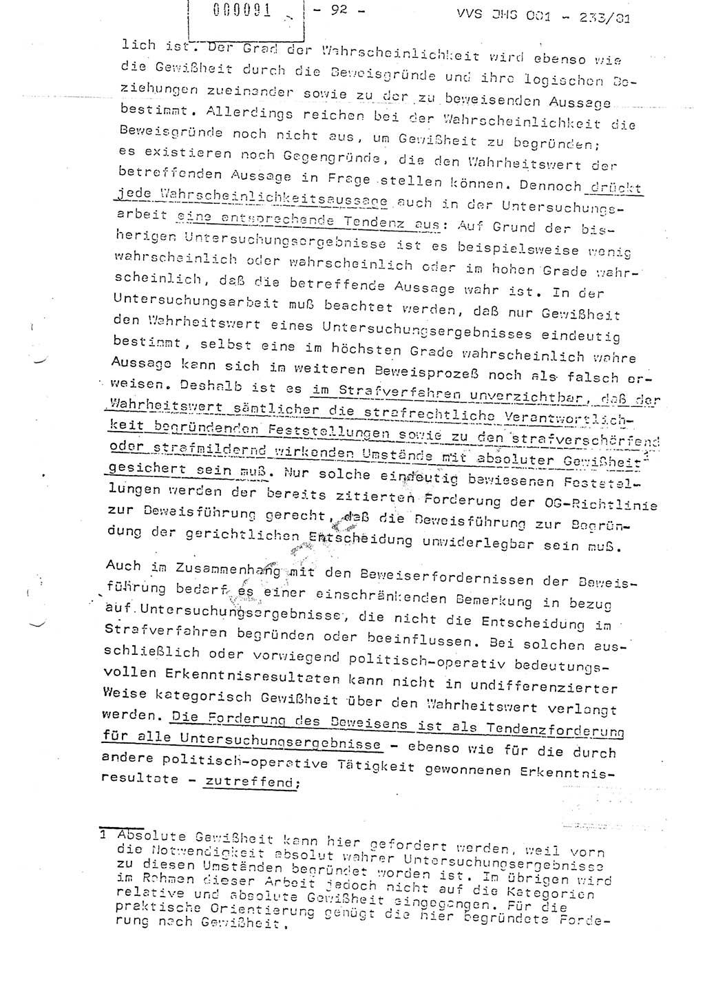 Dissertation Oberstleutnant Horst Zank (JHS), Oberstleutnant Dr. Karl-Heinz Knoblauch (JHS), Oberstleutnant Gustav-Adolf Kowalewski (HA Ⅸ), Oberstleutnant Wolfgang Plötner (HA Ⅸ), Ministerium für Staatssicherheit (MfS) [Deutsche Demokratische Republik (DDR)], Juristische Hochschule (JHS), Vertrauliche Verschlußsache (VVS) o001-233/81, Potsdam 1981, Blatt 92 (Diss. MfS DDR JHS VVS o001-233/81 1981, Bl. 92)