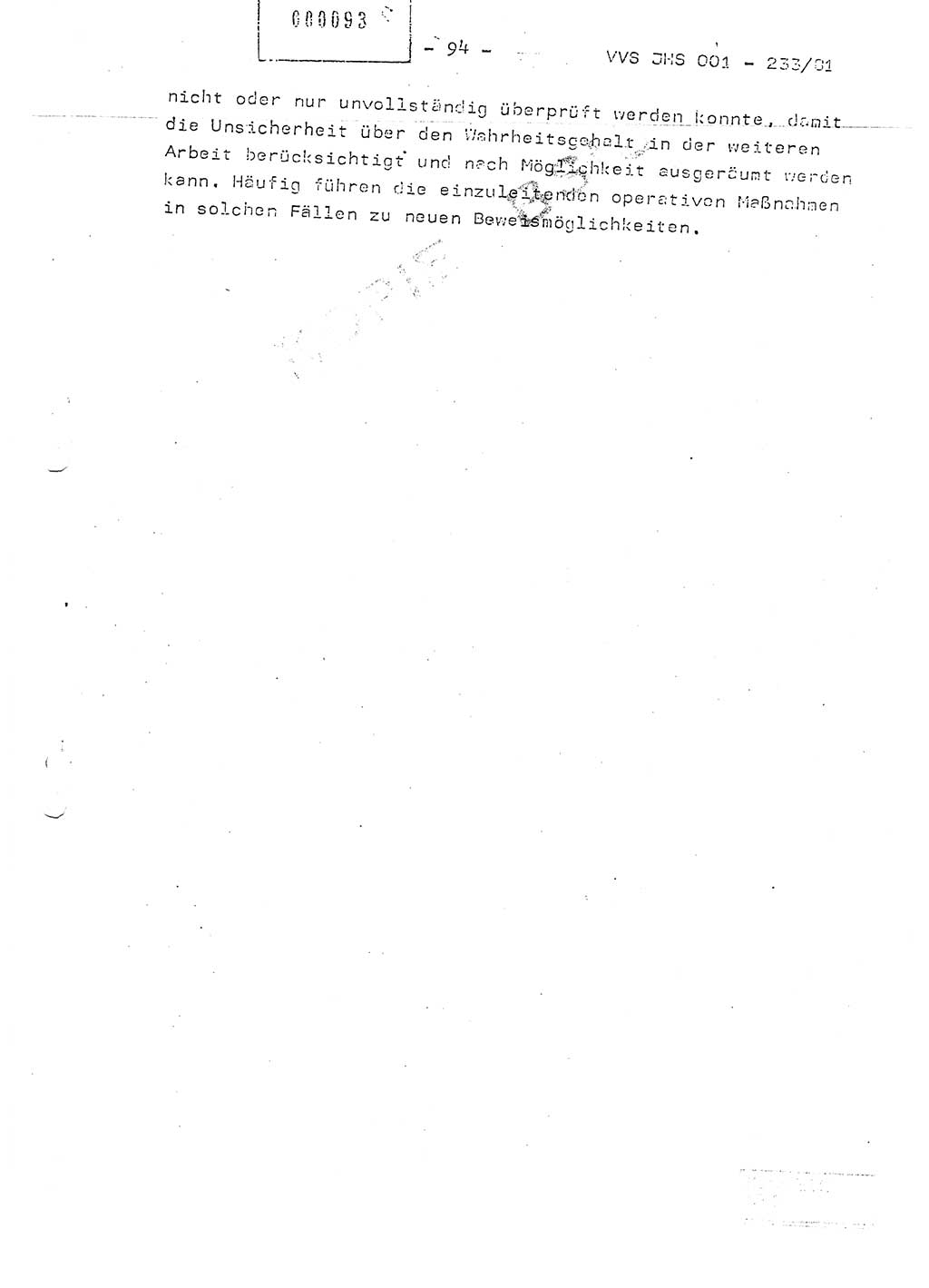 Dissertation Oberstleutnant Horst Zank (JHS), Oberstleutnant Dr. Karl-Heinz Knoblauch (JHS), Oberstleutnant Gustav-Adolf Kowalewski (HA Ⅸ), Oberstleutnant Wolfgang Plötner (HA Ⅸ), Ministerium für Staatssicherheit (MfS) [Deutsche Demokratische Republik (DDR)], Juristische Hochschule (JHS), Vertrauliche Verschlußsache (VVS) o001-233/81, Potsdam 1981, Blatt 94 (Diss. MfS DDR JHS VVS o001-233/81 1981, Bl. 94)