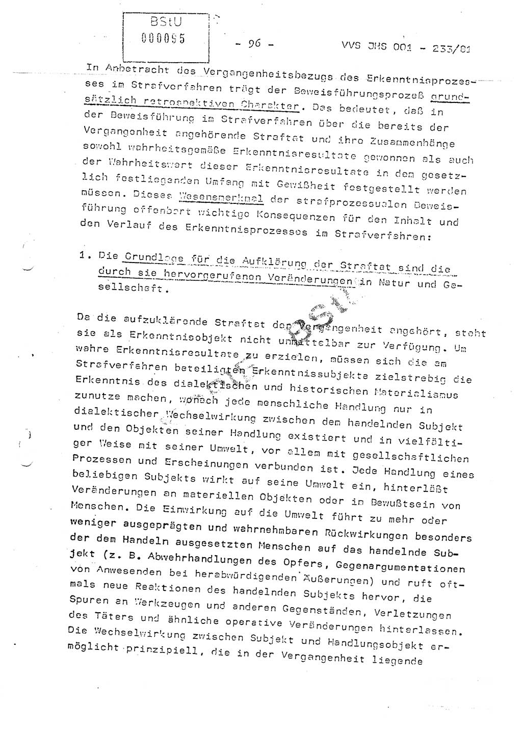 Dissertation Oberstleutnant Horst Zank (JHS), Oberstleutnant Dr. Karl-Heinz Knoblauch (JHS), Oberstleutnant Gustav-Adolf Kowalewski (HA Ⅸ), Oberstleutnant Wolfgang Plötner (HA Ⅸ), Ministerium für Staatssicherheit (MfS) [Deutsche Demokratische Republik (DDR)], Juristische Hochschule (JHS), Vertrauliche Verschlußsache (VVS) o001-233/81, Potsdam 1981, Blatt 96 (Diss. MfS DDR JHS VVS o001-233/81 1981, Bl. 96)
