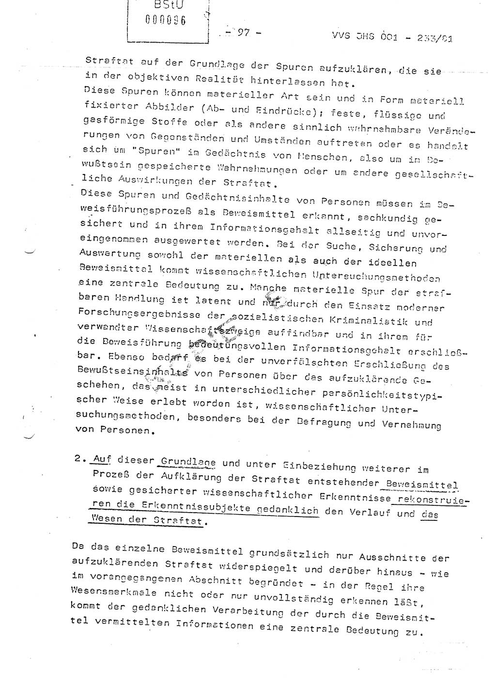 Dissertation Oberstleutnant Horst Zank (JHS), Oberstleutnant Dr. Karl-Heinz Knoblauch (JHS), Oberstleutnant Gustav-Adolf Kowalewski (HA Ⅸ), Oberstleutnant Wolfgang Plötner (HA Ⅸ), Ministerium für Staatssicherheit (MfS) [Deutsche Demokratische Republik (DDR)], Juristische Hochschule (JHS), Vertrauliche Verschlußsache (VVS) o001-233/81, Potsdam 1981, Blatt 97 (Diss. MfS DDR JHS VVS o001-233/81 1981, Bl. 97)