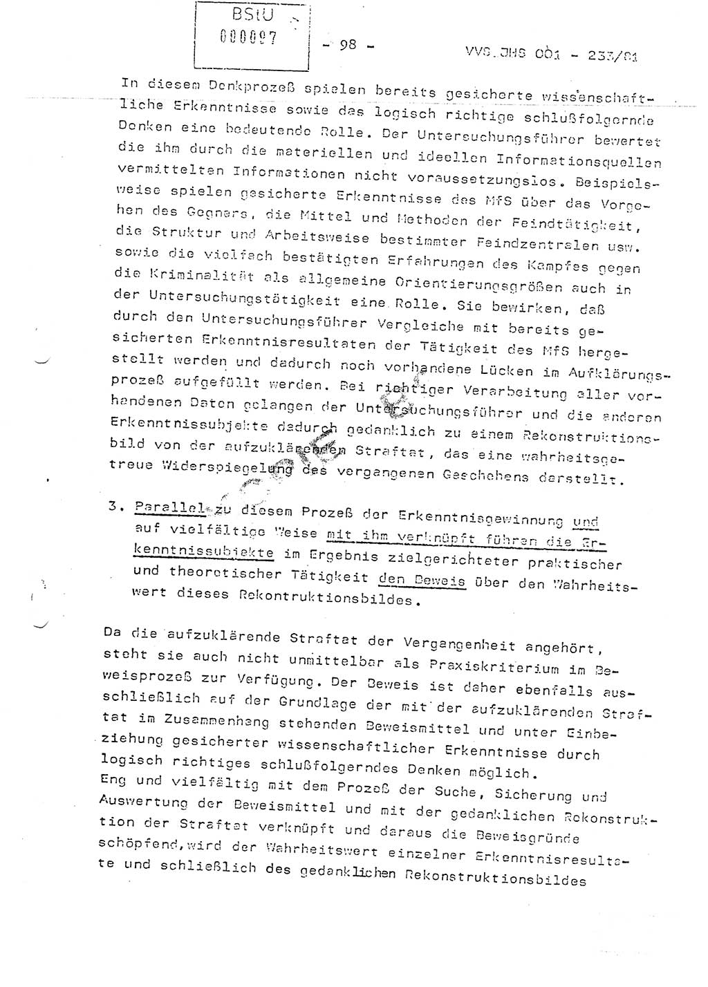 Dissertation Oberstleutnant Horst Zank (JHS), Oberstleutnant Dr. Karl-Heinz Knoblauch (JHS), Oberstleutnant Gustav-Adolf Kowalewski (HA Ⅸ), Oberstleutnant Wolfgang Plötner (HA Ⅸ), Ministerium für Staatssicherheit (MfS) [Deutsche Demokratische Republik (DDR)], Juristische Hochschule (JHS), Vertrauliche Verschlußsache (VVS) o001-233/81, Potsdam 1981, Blatt 98 (Diss. MfS DDR JHS VVS o001-233/81 1981, Bl. 98)