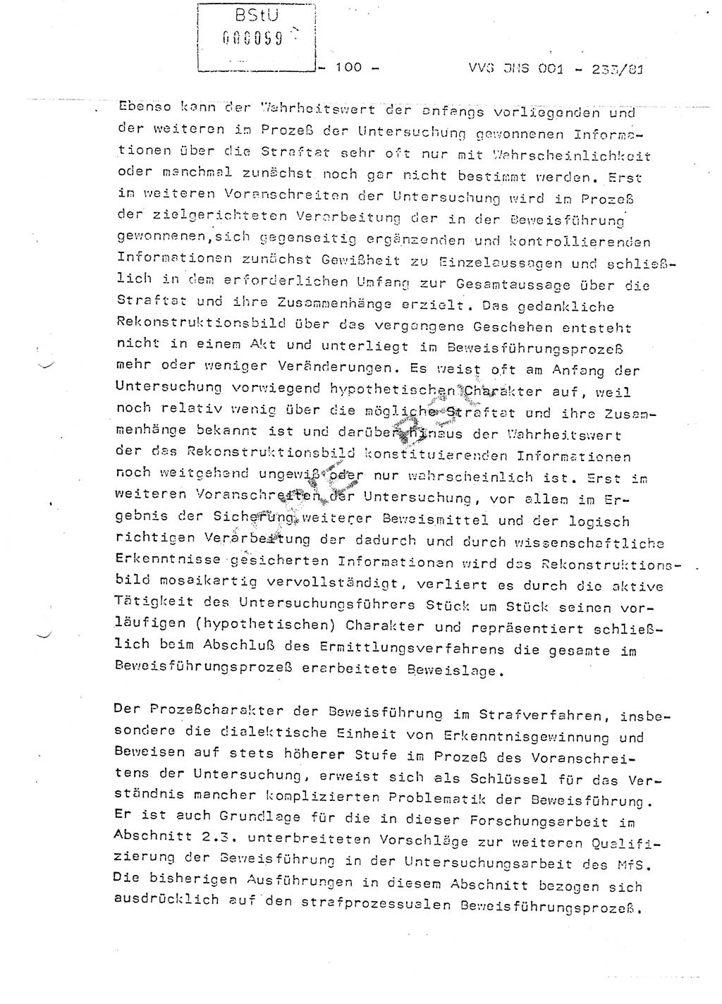 Dissertation Oberstleutnant Horst Zank (JHS), Oberstleutnant Dr. Karl-Heinz Knoblauch (JHS), Oberstleutnant Gustav-Adolf Kowalewski (HA Ⅸ), Oberstleutnant Wolfgang Plötner (HA Ⅸ), Ministerium für Staatssicherheit (MfS) [Deutsche Demokratische Republik (DDR)], Juristische Hochschule (JHS), Vertrauliche Verschlußsache (VVS) o001-233/81, Potsdam 1981, Blatt 100 (Diss. MfS DDR JHS VVS o001-233/81 1981, Bl. 100)