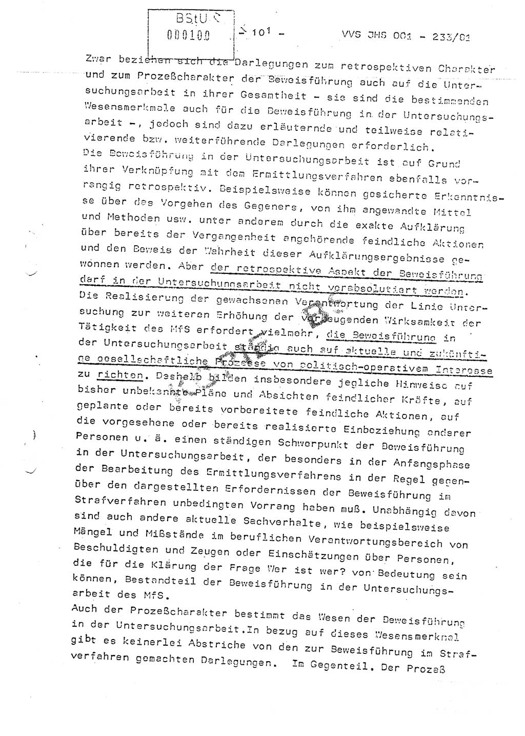 Dissertation Oberstleutnant Horst Zank (JHS), Oberstleutnant Dr. Karl-Heinz Knoblauch (JHS), Oberstleutnant Gustav-Adolf Kowalewski (HA Ⅸ), Oberstleutnant Wolfgang Plötner (HA Ⅸ), Ministerium für Staatssicherheit (MfS) [Deutsche Demokratische Republik (DDR)], Juristische Hochschule (JHS), Vertrauliche Verschlußsache (VVS) o001-233/81, Potsdam 1981, Blatt 101 (Diss. MfS DDR JHS VVS o001-233/81 1981, Bl. 101)