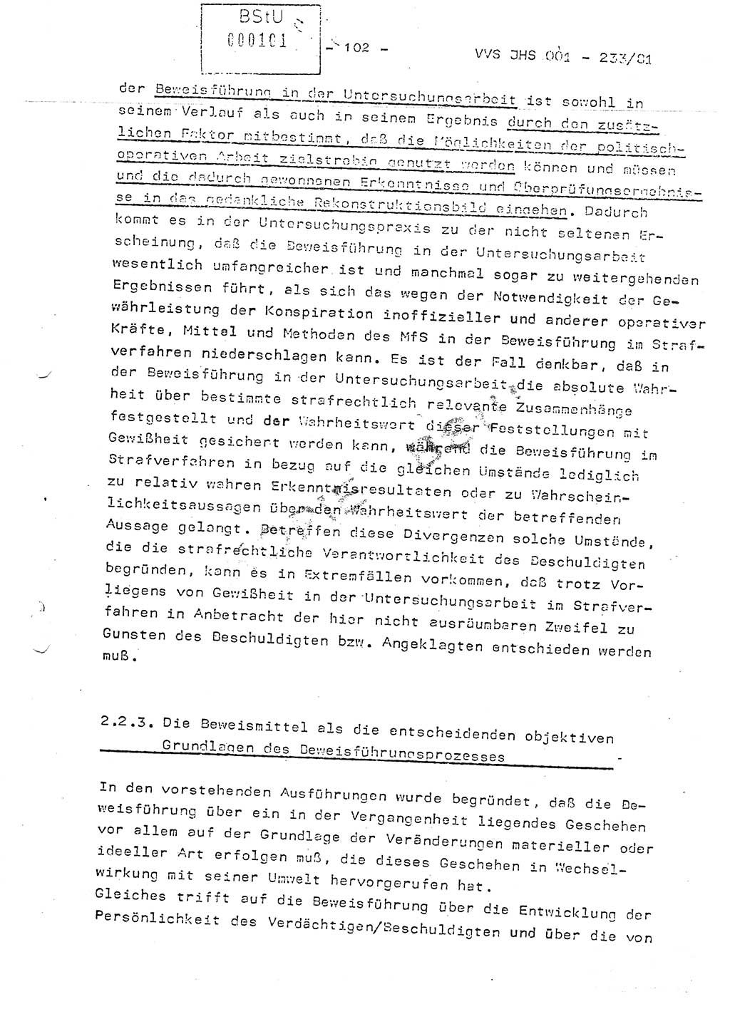 Dissertation Oberstleutnant Horst Zank (JHS), Oberstleutnant Dr. Karl-Heinz Knoblauch (JHS), Oberstleutnant Gustav-Adolf Kowalewski (HA Ⅸ), Oberstleutnant Wolfgang Plötner (HA Ⅸ), Ministerium für Staatssicherheit (MfS) [Deutsche Demokratische Republik (DDR)], Juristische Hochschule (JHS), Vertrauliche Verschlußsache (VVS) o001-233/81, Potsdam 1981, Blatt 102 (Diss. MfS DDR JHS VVS o001-233/81 1981, Bl. 102)