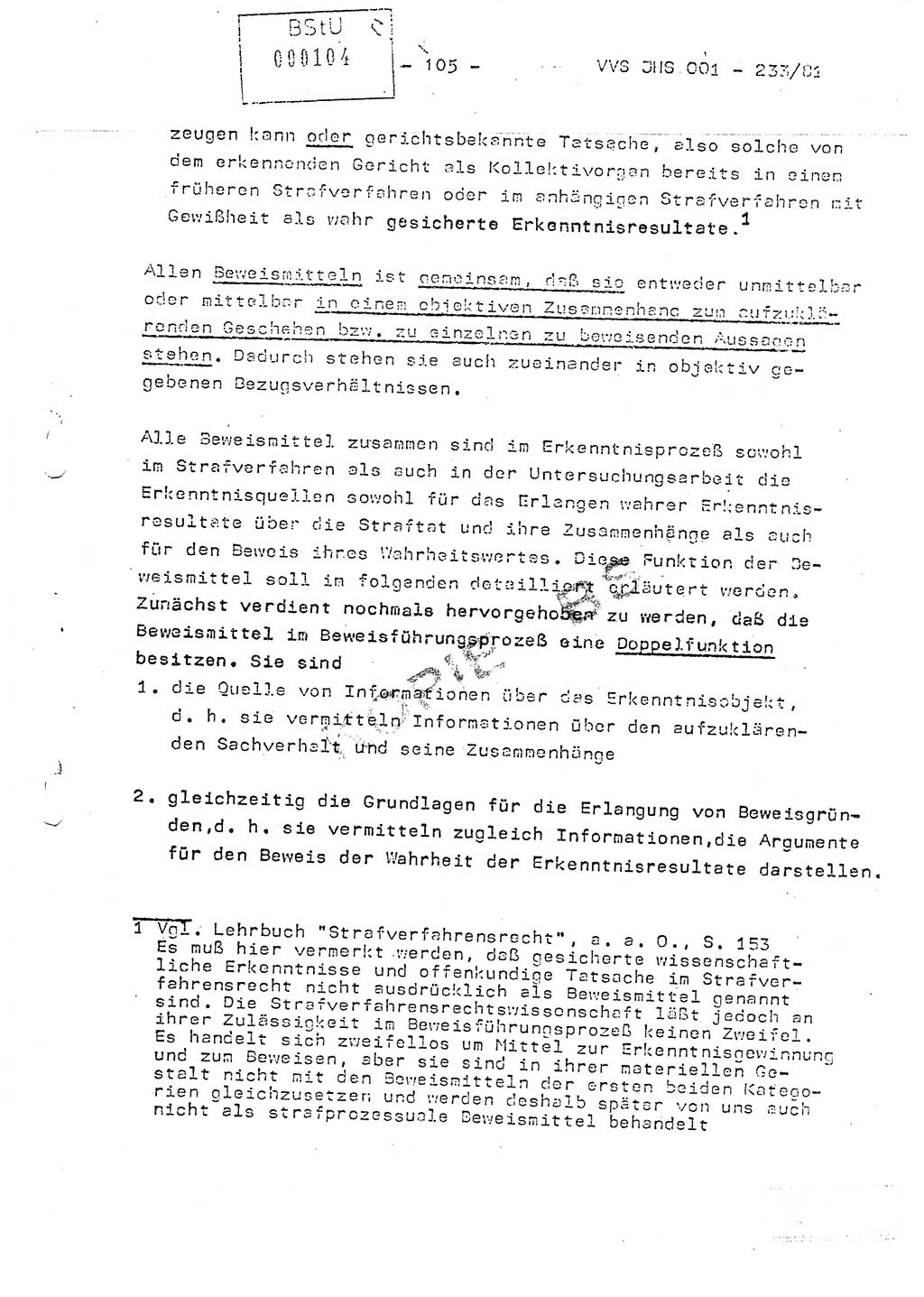 Dissertation Oberstleutnant Horst Zank (JHS), Oberstleutnant Dr. Karl-Heinz Knoblauch (JHS), Oberstleutnant Gustav-Adolf Kowalewski (HA Ⅸ), Oberstleutnant Wolfgang Plötner (HA Ⅸ), Ministerium für Staatssicherheit (MfS) [Deutsche Demokratische Republik (DDR)], Juristische Hochschule (JHS), Vertrauliche Verschlußsache (VVS) o001-233/81, Potsdam 1981, Blatt 105 (Diss. MfS DDR JHS VVS o001-233/81 1981, Bl. 105)