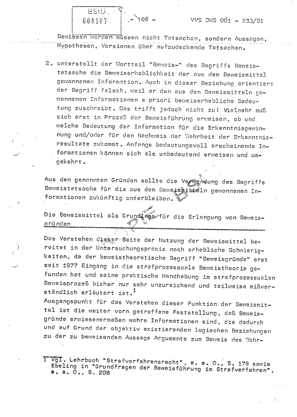 Dissertation Oberstleutnant Horst Zank (JHS), Oberstleutnant Dr. Karl-Heinz Knoblauch (JHS), Oberstleutnant Gustav-Adolf Kowalewski (HA Ⅸ), Oberstleutnant Wolfgang Plötner (HA Ⅸ), Ministerium für Staatssicherheit (MfS) [Deutsche Demokratische Republik (DDR)], Juristische Hochschule (JHS), Vertrauliche Verschlußsache (VVS) o001-233/81, Potsdam 1981, Blatt 108 (Diss. MfS DDR JHS VVS o001-233/81 1981, Bl. 108)