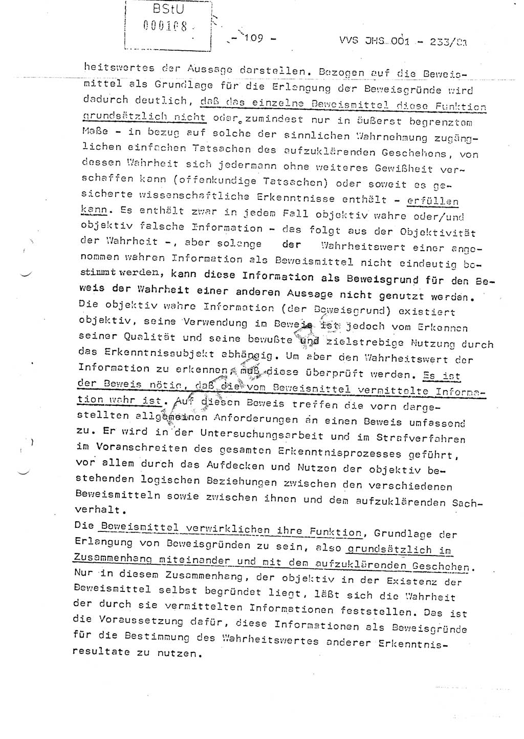 Dissertation Oberstleutnant Horst Zank (JHS), Oberstleutnant Dr. Karl-Heinz Knoblauch (JHS), Oberstleutnant Gustav-Adolf Kowalewski (HA Ⅸ), Oberstleutnant Wolfgang Plötner (HA Ⅸ), Ministerium für Staatssicherheit (MfS) [Deutsche Demokratische Republik (DDR)], Juristische Hochschule (JHS), Vertrauliche Verschlußsache (VVS) o001-233/81, Potsdam 1981, Blatt 109 (Diss. MfS DDR JHS VVS o001-233/81 1981, Bl. 109)