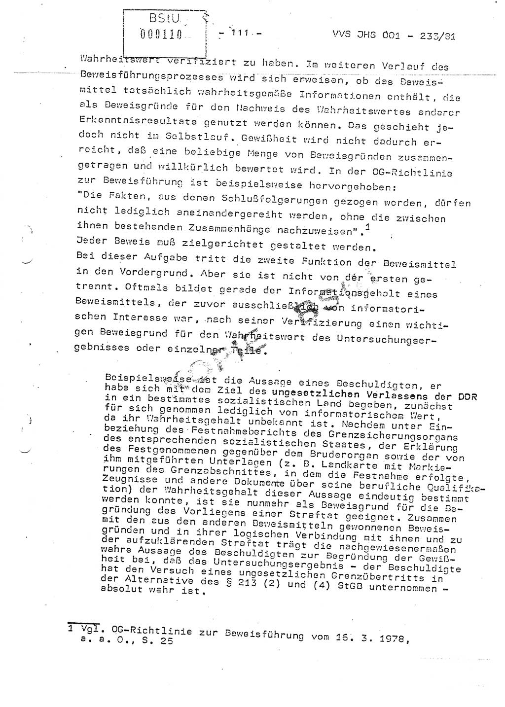 Dissertation Oberstleutnant Horst Zank (JHS), Oberstleutnant Dr. Karl-Heinz Knoblauch (JHS), Oberstleutnant Gustav-Adolf Kowalewski (HA Ⅸ), Oberstleutnant Wolfgang Plötner (HA Ⅸ), Ministerium für Staatssicherheit (MfS) [Deutsche Demokratische Republik (DDR)], Juristische Hochschule (JHS), Vertrauliche Verschlußsache (VVS) o001-233/81, Potsdam 1981, Blatt 111 (Diss. MfS DDR JHS VVS o001-233/81 1981, Bl. 111)