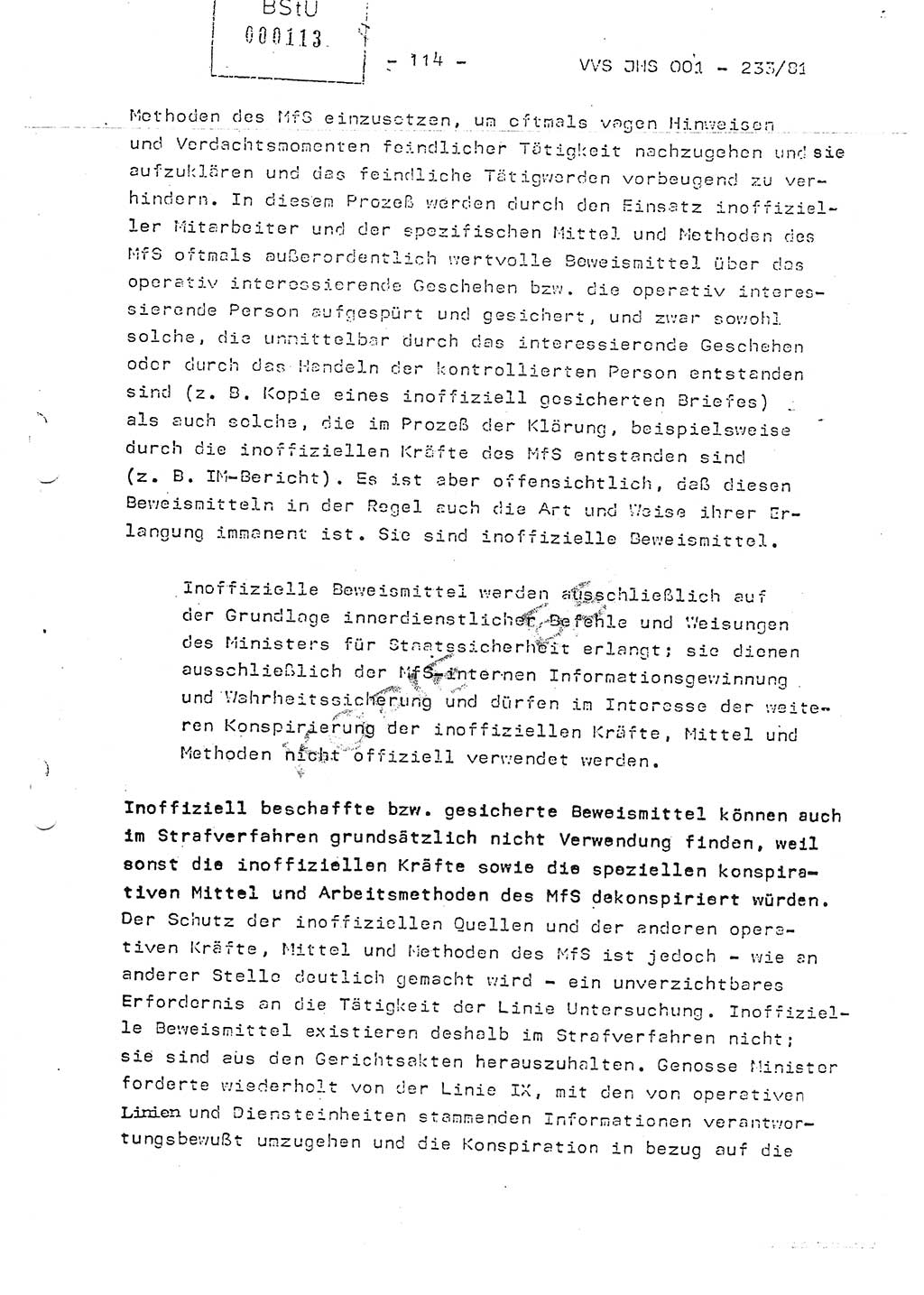 Dissertation Oberstleutnant Horst Zank (JHS), Oberstleutnant Dr. Karl-Heinz Knoblauch (JHS), Oberstleutnant Gustav-Adolf Kowalewski (HA Ⅸ), Oberstleutnant Wolfgang Plötner (HA Ⅸ), Ministerium für Staatssicherheit (MfS) [Deutsche Demokratische Republik (DDR)], Juristische Hochschule (JHS), Vertrauliche Verschlußsache (VVS) o001-233/81, Potsdam 1981, Blatt 114 (Diss. MfS DDR JHS VVS o001-233/81 1981, Bl. 114)