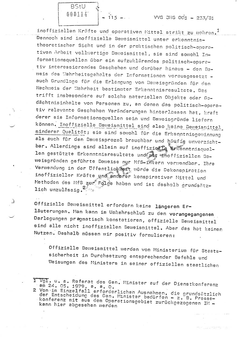Dissertation Oberstleutnant Horst Zank (JHS), Oberstleutnant Dr. Karl-Heinz Knoblauch (JHS), Oberstleutnant Gustav-Adolf Kowalewski (HA Ⅸ), Oberstleutnant Wolfgang Plötner (HA Ⅸ), Ministerium für Staatssicherheit (MfS) [Deutsche Demokratische Republik (DDR)], Juristische Hochschule (JHS), Vertrauliche Verschlußsache (VVS) o001-233/81, Potsdam 1981, Blatt 115 (Diss. MfS DDR JHS VVS o001-233/81 1981, Bl. 115)
