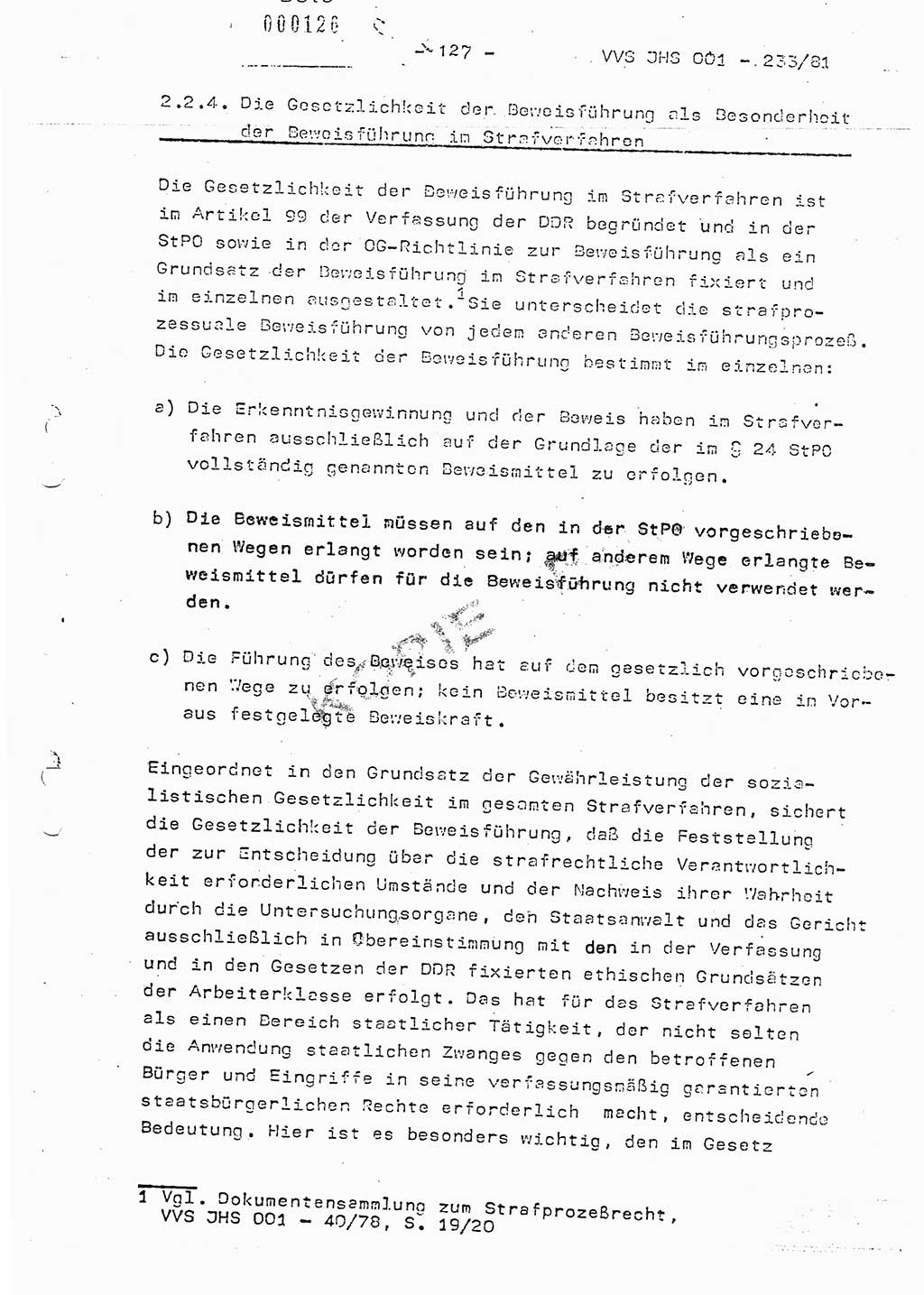 Dissertation Oberstleutnant Horst Zank (JHS), Oberstleutnant Dr. Karl-Heinz Knoblauch (JHS), Oberstleutnant Gustav-Adolf Kowalewski (HA Ⅸ), Oberstleutnant Wolfgang Plötner (HA Ⅸ), Ministerium für Staatssicherheit (MfS) [Deutsche Demokratische Republik (DDR)], Juristische Hochschule (JHS), Vertrauliche Verschlußsache (VVS) o001-233/81, Potsdam 1981, Blatt 127 (Diss. MfS DDR JHS VVS o001-233/81 1981, Bl. 127)