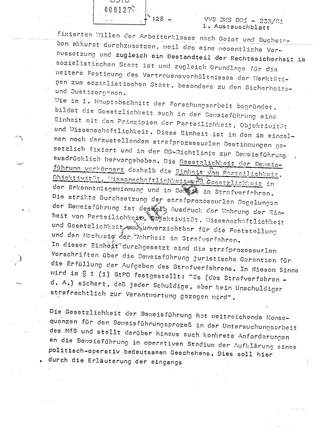 Dissertation Oberstleutnant Horst Zank (JHS), Oberstleutnant Dr. Karl-Heinz Knoblauch (JHS), Oberstleutnant Gustav-Adolf Kowalewski (HA Ⅸ), Oberstleutnant Wolfgang Plötner (HA Ⅸ), Ministerium für Staatssicherheit (MfS) [Deutsche Demokratische Republik (DDR)], Juristische Hochschule (JHS), Vertrauliche Verschlußsache (VVS) o001-233/81, Potsdam 1981, Blatt 128 (Diss. MfS DDR JHS VVS o001-233/81 1981, Bl. 128)