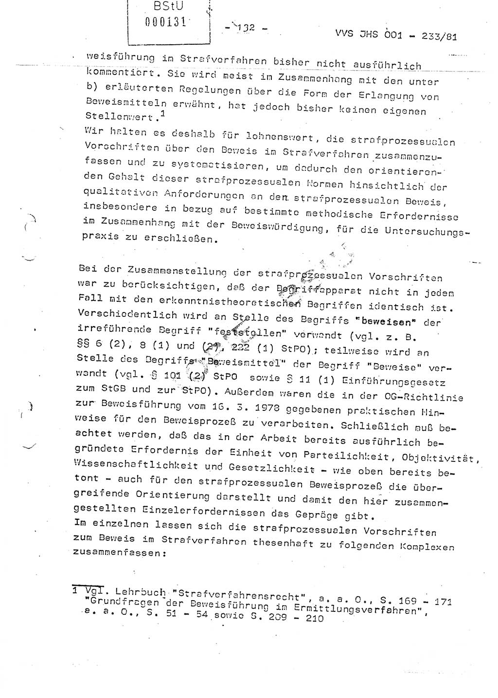 Dissertation Oberstleutnant Horst Zank (JHS), Oberstleutnant Dr. Karl-Heinz Knoblauch (JHS), Oberstleutnant Gustav-Adolf Kowalewski (HA Ⅸ), Oberstleutnant Wolfgang Plötner (HA Ⅸ), Ministerium für Staatssicherheit (MfS) [Deutsche Demokratische Republik (DDR)], Juristische Hochschule (JHS), Vertrauliche Verschlußsache (VVS) o001-233/81, Potsdam 1981, Blatt 132 (Diss. MfS DDR JHS VVS o001-233/81 1981, Bl. 132)