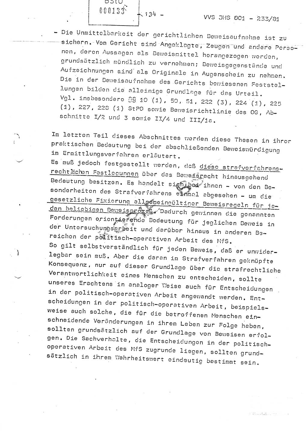 Dissertation Oberstleutnant Horst Zank (JHS), Oberstleutnant Dr. Karl-Heinz Knoblauch (JHS), Oberstleutnant Gustav-Adolf Kowalewski (HA Ⅸ), Oberstleutnant Wolfgang Plötner (HA Ⅸ), Ministerium für Staatssicherheit (MfS) [Deutsche Demokratische Republik (DDR)], Juristische Hochschule (JHS), Vertrauliche Verschlußsache (VVS) o001-233/81, Potsdam 1981, Blatt 134 (Diss. MfS DDR JHS VVS o001-233/81 1981, Bl. 134)