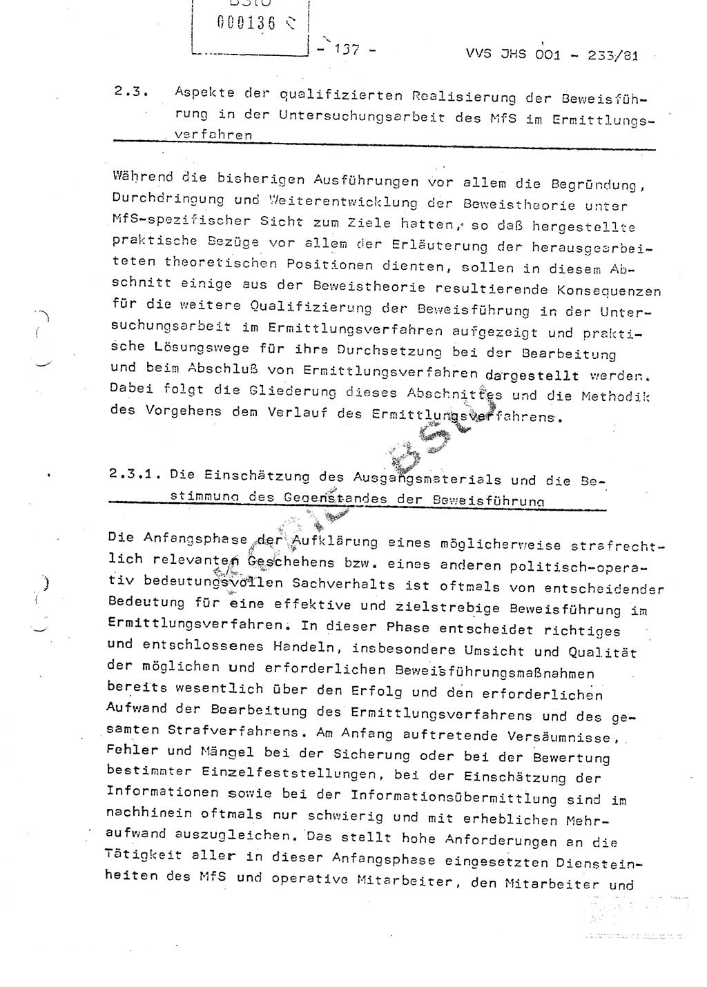 Dissertation Oberstleutnant Horst Zank (JHS), Oberstleutnant Dr. Karl-Heinz Knoblauch (JHS), Oberstleutnant Gustav-Adolf Kowalewski (HA Ⅸ), Oberstleutnant Wolfgang Plötner (HA Ⅸ), Ministerium für Staatssicherheit (MfS) [Deutsche Demokratische Republik (DDR)], Juristische Hochschule (JHS), Vertrauliche Verschlußsache (VVS) o001-233/81, Potsdam 1981, Blatt 137 (Diss. MfS DDR JHS VVS o001-233/81 1981, Bl. 137)