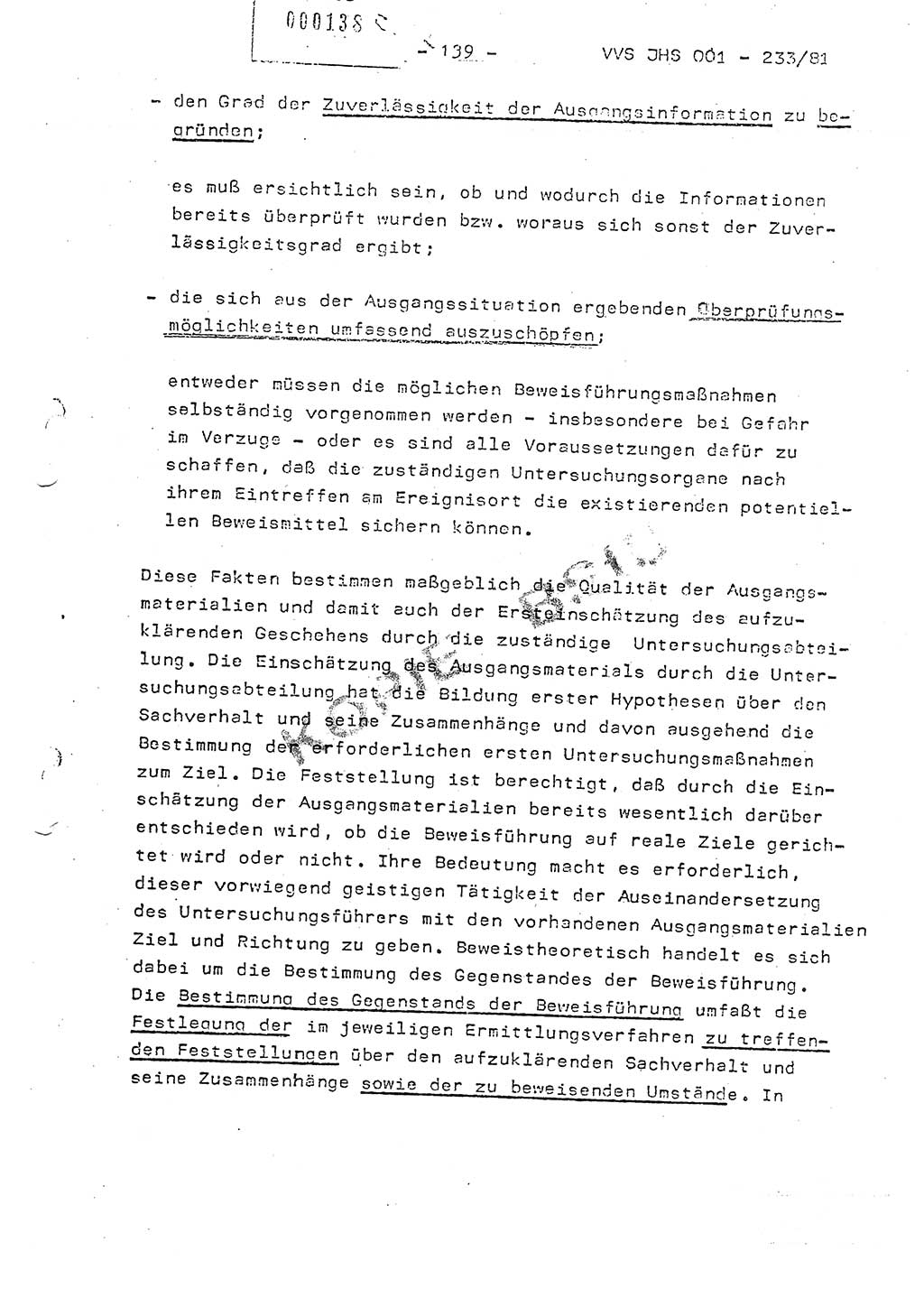 Dissertation Oberstleutnant Horst Zank (JHS), Oberstleutnant Dr. Karl-Heinz Knoblauch (JHS), Oberstleutnant Gustav-Adolf Kowalewski (HA Ⅸ), Oberstleutnant Wolfgang Plötner (HA Ⅸ), Ministerium für Staatssicherheit (MfS) [Deutsche Demokratische Republik (DDR)], Juristische Hochschule (JHS), Vertrauliche Verschlußsache (VVS) o001-233/81, Potsdam 1981, Blatt 139 (Diss. MfS DDR JHS VVS o001-233/81 1981, Bl. 139)