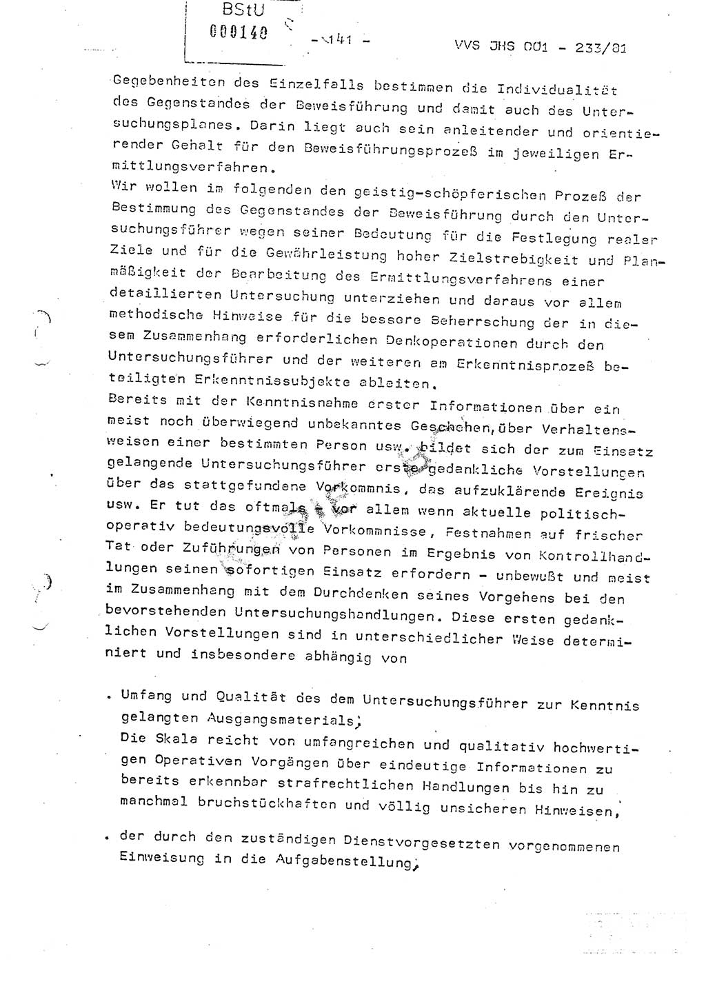 Dissertation Oberstleutnant Horst Zank (JHS), Oberstleutnant Dr. Karl-Heinz Knoblauch (JHS), Oberstleutnant Gustav-Adolf Kowalewski (HA Ⅸ), Oberstleutnant Wolfgang Plötner (HA Ⅸ), Ministerium für Staatssicherheit (MfS) [Deutsche Demokratische Republik (DDR)], Juristische Hochschule (JHS), Vertrauliche Verschlußsache (VVS) o001-233/81, Potsdam 1981, Blatt 141 (Diss. MfS DDR JHS VVS o001-233/81 1981, Bl. 141)