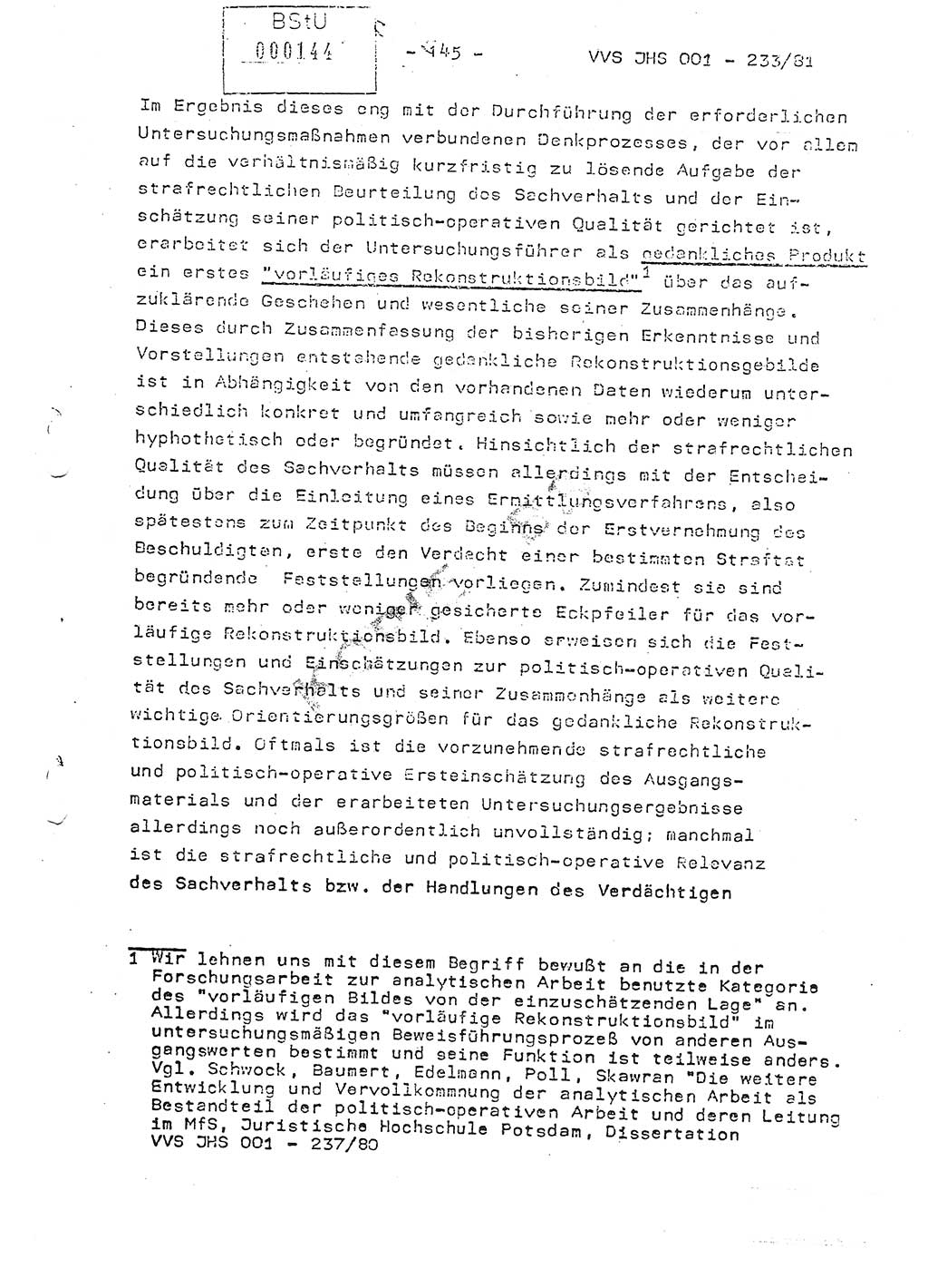 Dissertation Oberstleutnant Horst Zank (JHS), Oberstleutnant Dr. Karl-Heinz Knoblauch (JHS), Oberstleutnant Gustav-Adolf Kowalewski (HA Ⅸ), Oberstleutnant Wolfgang Plötner (HA Ⅸ), Ministerium für Staatssicherheit (MfS) [Deutsche Demokratische Republik (DDR)], Juristische Hochschule (JHS), Vertrauliche Verschlußsache (VVS) o001-233/81, Potsdam 1981, Blatt 145 (Diss. MfS DDR JHS VVS o001-233/81 1981, Bl. 145)