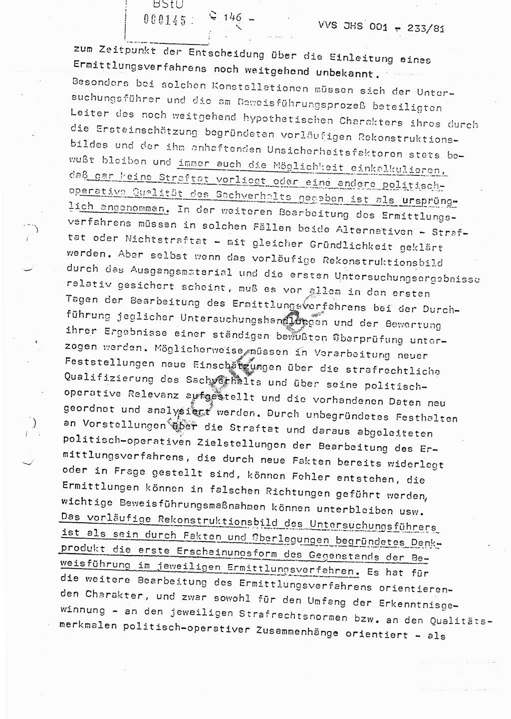 Dissertation Oberstleutnant Horst Zank (JHS), Oberstleutnant Dr. Karl-Heinz Knoblauch (JHS), Oberstleutnant Gustav-Adolf Kowalewski (HA Ⅸ), Oberstleutnant Wolfgang Plötner (HA Ⅸ), Ministerium für Staatssicherheit (MfS) [Deutsche Demokratische Republik (DDR)], Juristische Hochschule (JHS), Vertrauliche Verschlußsache (VVS) o001-233/81, Potsdam 1981, Blatt 146 (Diss. MfS DDR JHS VVS o001-233/81 1981, Bl. 146)