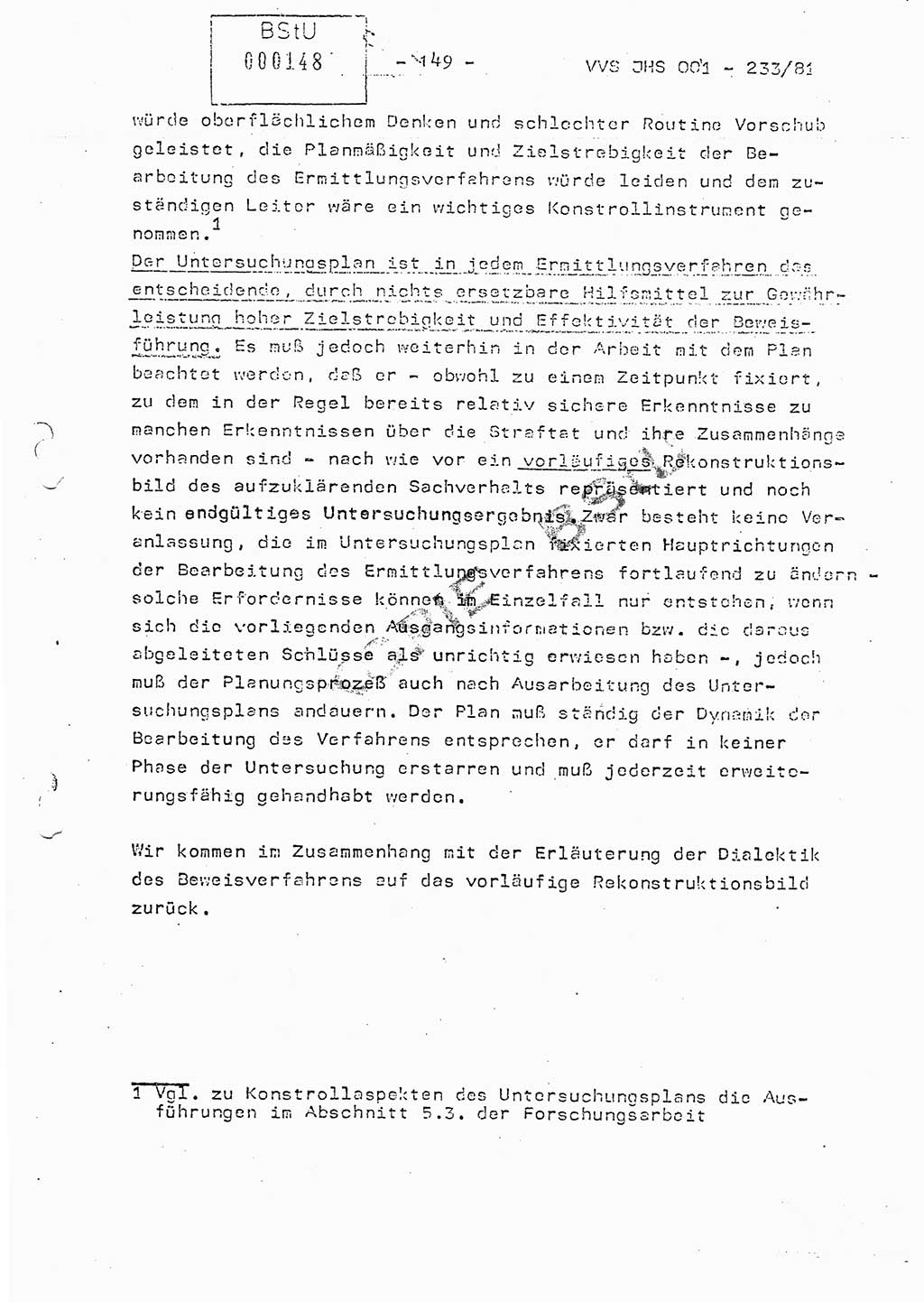 Dissertation Oberstleutnant Horst Zank (JHS), Oberstleutnant Dr. Karl-Heinz Knoblauch (JHS), Oberstleutnant Gustav-Adolf Kowalewski (HA Ⅸ), Oberstleutnant Wolfgang Plötner (HA Ⅸ), Ministerium für Staatssicherheit (MfS) [Deutsche Demokratische Republik (DDR)], Juristische Hochschule (JHS), Vertrauliche Verschlußsache (VVS) o001-233/81, Potsdam 1981, Blatt 149 (Diss. MfS DDR JHS VVS o001-233/81 1981, Bl. 149)