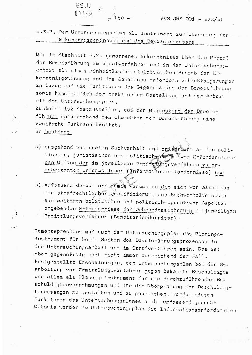Dissertation Oberstleutnant Horst Zank (JHS), Oberstleutnant Dr. Karl-Heinz Knoblauch (JHS), Oberstleutnant Gustav-Adolf Kowalewski (HA Ⅸ), Oberstleutnant Wolfgang Plötner (HA Ⅸ), Ministerium für Staatssicherheit (MfS) [Deutsche Demokratische Republik (DDR)], Juristische Hochschule (JHS), Vertrauliche Verschlußsache (VVS) o001-233/81, Potsdam 1981, Blatt 150 (Diss. MfS DDR JHS VVS o001-233/81 1981, Bl. 150)