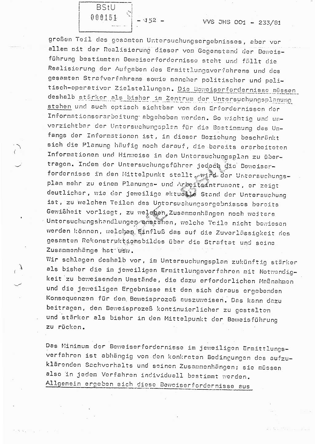 Dissertation Oberstleutnant Horst Zank (JHS), Oberstleutnant Dr. Karl-Heinz Knoblauch (JHS), Oberstleutnant Gustav-Adolf Kowalewski (HA Ⅸ), Oberstleutnant Wolfgang Plötner (HA Ⅸ), Ministerium für Staatssicherheit (MfS) [Deutsche Demokratische Republik (DDR)], Juristische Hochschule (JHS), Vertrauliche Verschlußsache (VVS) o001-233/81, Potsdam 1981, Blatt 152 (Diss. MfS DDR JHS VVS o001-233/81 1981, Bl. 152)