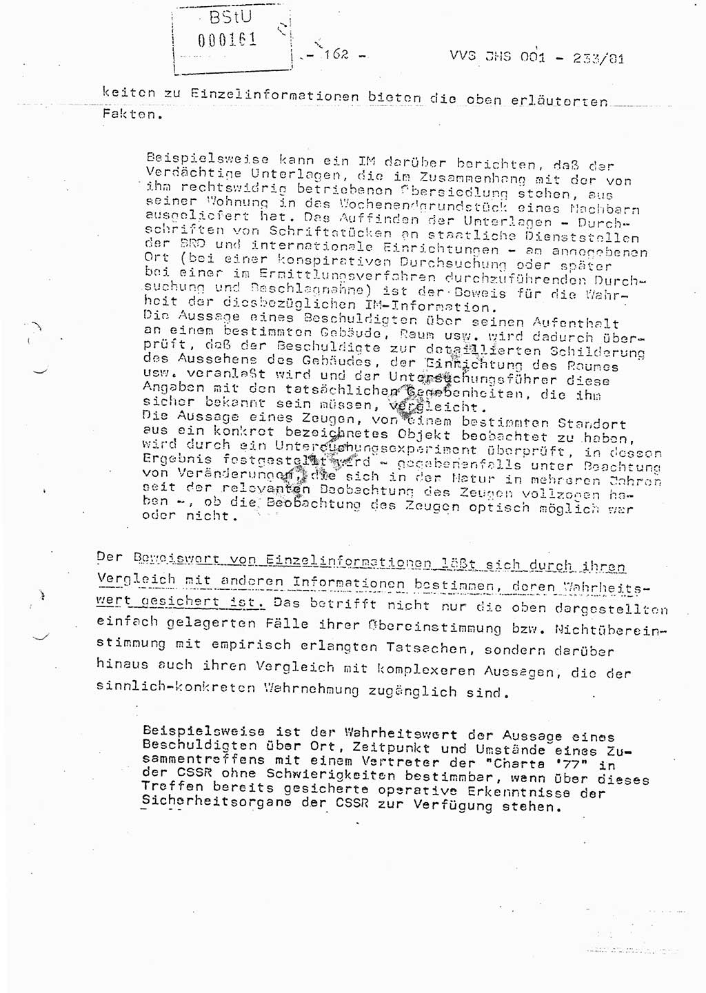 Dissertation Oberstleutnant Horst Zank (JHS), Oberstleutnant Dr. Karl-Heinz Knoblauch (JHS), Oberstleutnant Gustav-Adolf Kowalewski (HA Ⅸ), Oberstleutnant Wolfgang Plötner (HA Ⅸ), Ministerium für Staatssicherheit (MfS) [Deutsche Demokratische Republik (DDR)], Juristische Hochschule (JHS), Vertrauliche Verschlußsache (VVS) o001-233/81, Potsdam 1981, Blatt 162 (Diss. MfS DDR JHS VVS o001-233/81 1981, Bl. 162)