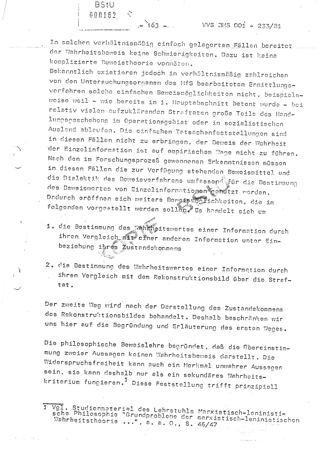 Dissertation Oberstleutnant Horst Zank (JHS), Oberstleutnant Dr. Karl-Heinz Knoblauch (JHS), Oberstleutnant Gustav-Adolf Kowalewski (HA Ⅸ), Oberstleutnant Wolfgang Plötner (HA Ⅸ), Ministerium für Staatssicherheit (MfS) [Deutsche Demokratische Republik (DDR)], Juristische Hochschule (JHS), Vertrauliche Verschlußsache (VVS) o001-233/81, Potsdam 1981, Blatt 163 (Diss. MfS DDR JHS VVS o001-233/81 1981, Bl. 163)