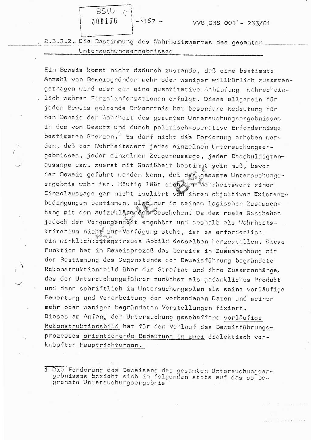 Dissertation Oberstleutnant Horst Zank (JHS), Oberstleutnant Dr. Karl-Heinz Knoblauch (JHS), Oberstleutnant Gustav-Adolf Kowalewski (HA Ⅸ), Oberstleutnant Wolfgang Plötner (HA Ⅸ), Ministerium für Staatssicherheit (MfS) [Deutsche Demokratische Republik (DDR)], Juristische Hochschule (JHS), Vertrauliche Verschlußsache (VVS) o001-233/81, Potsdam 1981, Blatt 167 (Diss. MfS DDR JHS VVS o001-233/81 1981, Bl. 167)