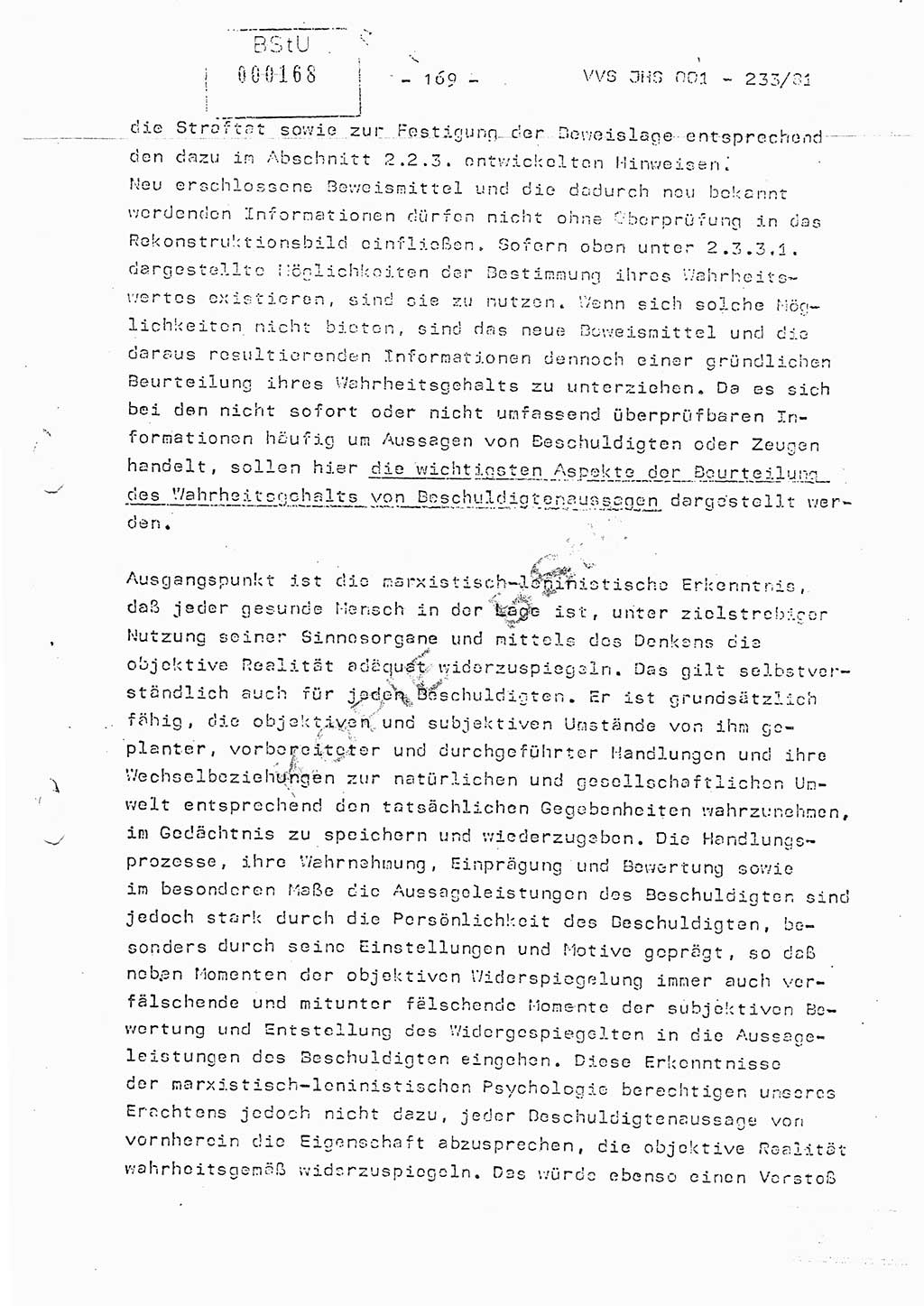 Dissertation Oberstleutnant Horst Zank (JHS), Oberstleutnant Dr. Karl-Heinz Knoblauch (JHS), Oberstleutnant Gustav-Adolf Kowalewski (HA Ⅸ), Oberstleutnant Wolfgang Plötner (HA Ⅸ), Ministerium für Staatssicherheit (MfS) [Deutsche Demokratische Republik (DDR)], Juristische Hochschule (JHS), Vertrauliche Verschlußsache (VVS) o001-233/81, Potsdam 1981, Blatt 169 (Diss. MfS DDR JHS VVS o001-233/81 1981, Bl. 169)