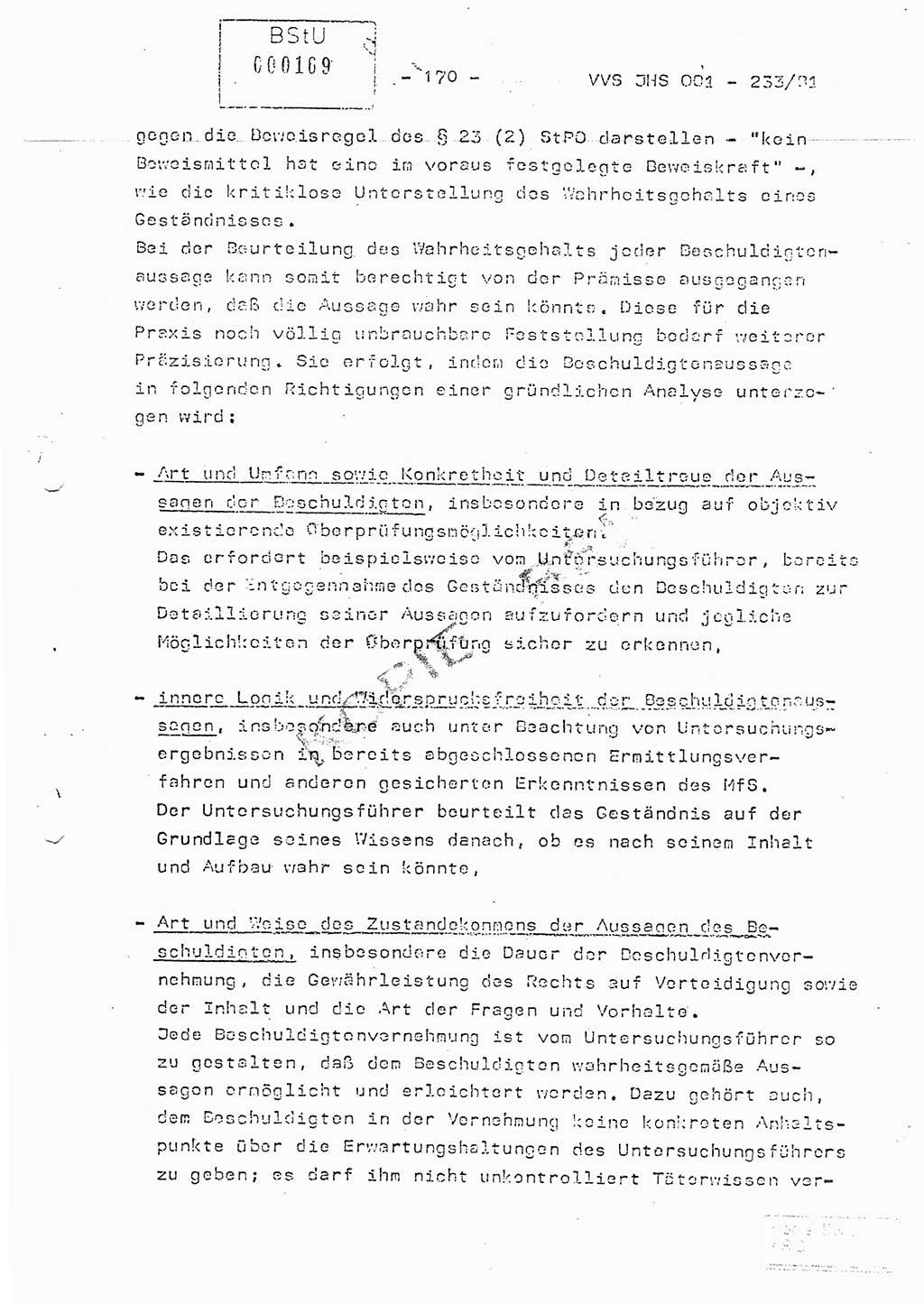 Dissertation Oberstleutnant Horst Zank (JHS), Oberstleutnant Dr. Karl-Heinz Knoblauch (JHS), Oberstleutnant Gustav-Adolf Kowalewski (HA Ⅸ), Oberstleutnant Wolfgang Plötner (HA Ⅸ), Ministerium für Staatssicherheit (MfS) [Deutsche Demokratische Republik (DDR)], Juristische Hochschule (JHS), Vertrauliche Verschlußsache (VVS) o001-233/81, Potsdam 1981, Blatt 170 (Diss. MfS DDR JHS VVS o001-233/81 1981, Bl. 170)