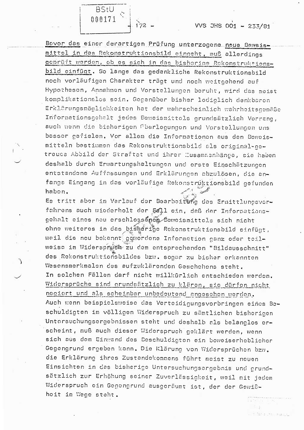 Dissertation Oberstleutnant Horst Zank (JHS), Oberstleutnant Dr. Karl-Heinz Knoblauch (JHS), Oberstleutnant Gustav-Adolf Kowalewski (HA Ⅸ), Oberstleutnant Wolfgang Plötner (HA Ⅸ), Ministerium für Staatssicherheit (MfS) [Deutsche Demokratische Republik (DDR)], Juristische Hochschule (JHS), Vertrauliche Verschlußsache (VVS) o001-233/81, Potsdam 1981, Blatt 172 (Diss. MfS DDR JHS VVS o001-233/81 1981, Bl. 172)