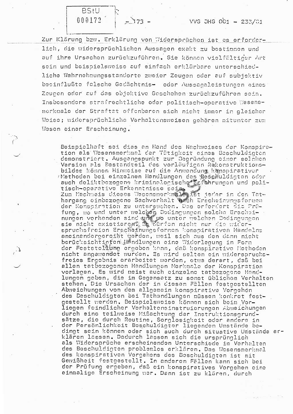 Dissertation Oberstleutnant Horst Zank (JHS), Oberstleutnant Dr. Karl-Heinz Knoblauch (JHS), Oberstleutnant Gustav-Adolf Kowalewski (HA Ⅸ), Oberstleutnant Wolfgang Plötner (HA Ⅸ), Ministerium für Staatssicherheit (MfS) [Deutsche Demokratische Republik (DDR)], Juristische Hochschule (JHS), Vertrauliche Verschlußsache (VVS) o001-233/81, Potsdam 1981, Blatt 173 (Diss. MfS DDR JHS VVS o001-233/81 1981, Bl. 173)