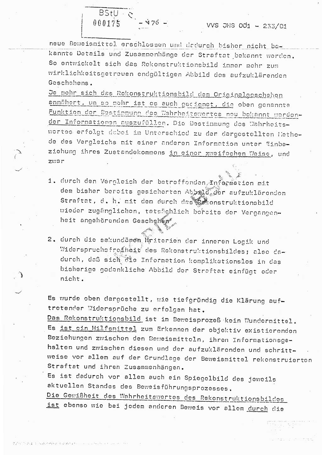 Dissertation Oberstleutnant Horst Zank (JHS), Oberstleutnant Dr. Karl-Heinz Knoblauch (JHS), Oberstleutnant Gustav-Adolf Kowalewski (HA Ⅸ), Oberstleutnant Wolfgang Plötner (HA Ⅸ), Ministerium für Staatssicherheit (MfS) [Deutsche Demokratische Republik (DDR)], Juristische Hochschule (JHS), Vertrauliche Verschlußsache (VVS) o001-233/81, Potsdam 1981, Blatt 176 (Diss. MfS DDR JHS VVS o001-233/81 1981, Bl. 176)