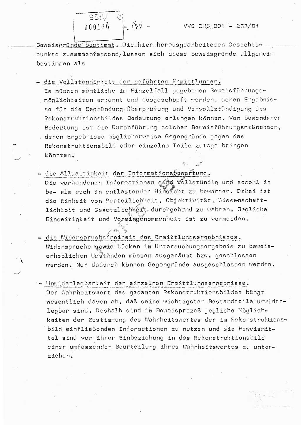 Dissertation Oberstleutnant Horst Zank (JHS), Oberstleutnant Dr. Karl-Heinz Knoblauch (JHS), Oberstleutnant Gustav-Adolf Kowalewski (HA Ⅸ), Oberstleutnant Wolfgang Plötner (HA Ⅸ), Ministerium für Staatssicherheit (MfS) [Deutsche Demokratische Republik (DDR)], Juristische Hochschule (JHS), Vertrauliche Verschlußsache (VVS) o001-233/81, Potsdam 1981, Blatt 177 (Diss. MfS DDR JHS VVS o001-233/81 1981, Bl. 177)