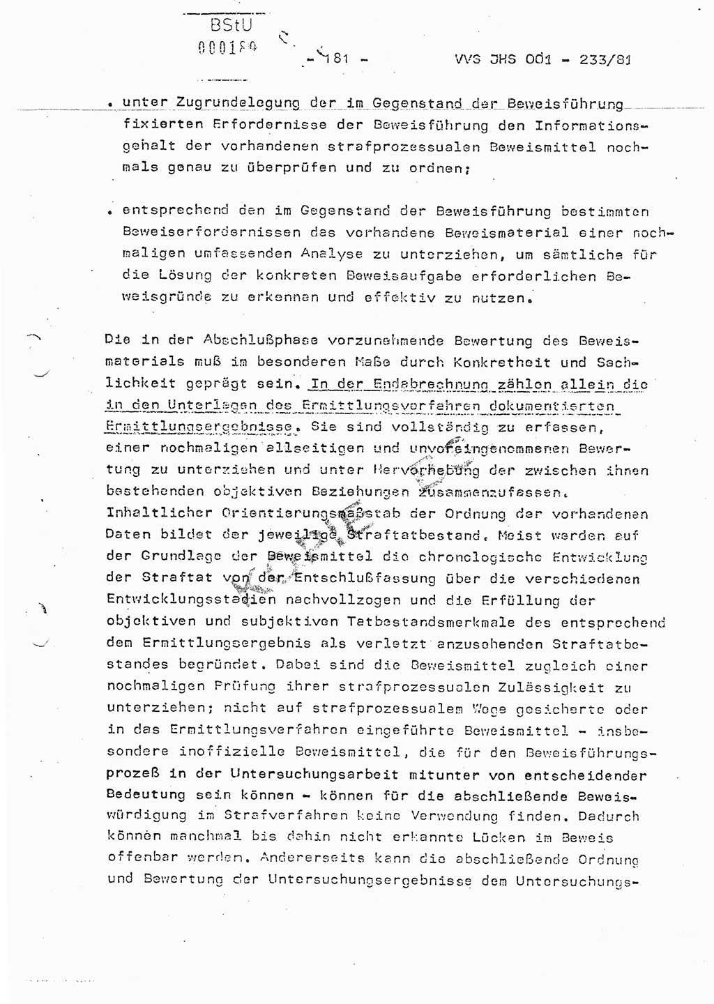 Dissertation Oberstleutnant Horst Zank (JHS), Oberstleutnant Dr. Karl-Heinz Knoblauch (JHS), Oberstleutnant Gustav-Adolf Kowalewski (HA Ⅸ), Oberstleutnant Wolfgang Plötner (HA Ⅸ), Ministerium für Staatssicherheit (MfS) [Deutsche Demokratische Republik (DDR)], Juristische Hochschule (JHS), Vertrauliche Verschlußsache (VVS) o001-233/81, Potsdam 1981, Blatt 181 (Diss. MfS DDR JHS VVS o001-233/81 1981, Bl. 181)