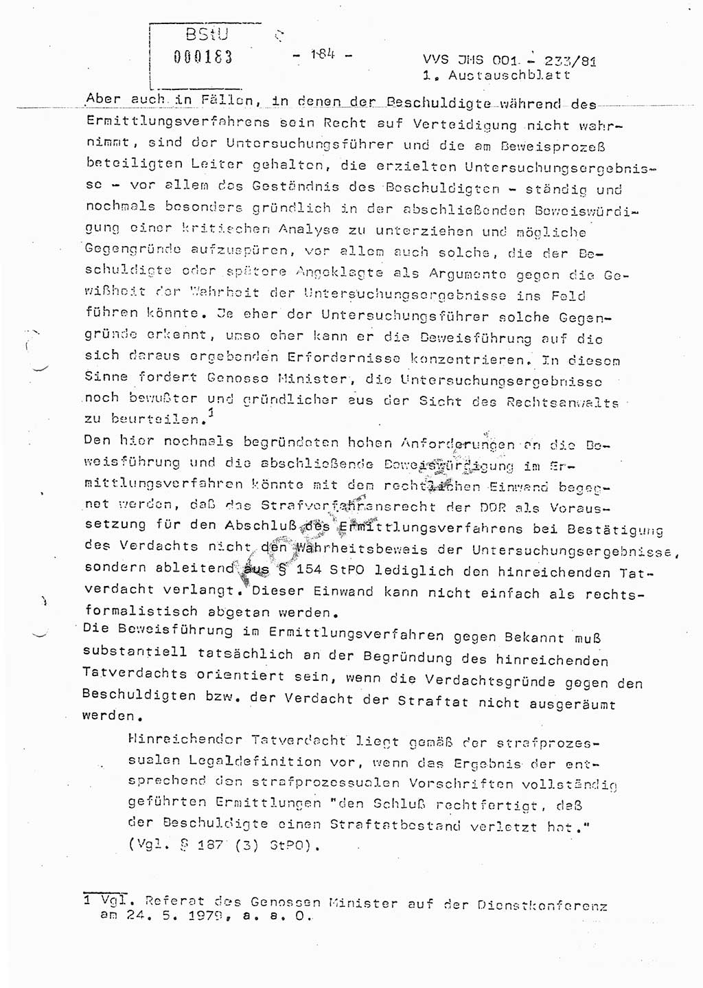 Dissertation Oberstleutnant Horst Zank (JHS), Oberstleutnant Dr. Karl-Heinz Knoblauch (JHS), Oberstleutnant Gustav-Adolf Kowalewski (HA Ⅸ), Oberstleutnant Wolfgang Plötner (HA Ⅸ), Ministerium für Staatssicherheit (MfS) [Deutsche Demokratische Republik (DDR)], Juristische Hochschule (JHS), Vertrauliche Verschlußsache (VVS) o001-233/81, Potsdam 1981, Blatt 184 (Diss. MfS DDR JHS VVS o001-233/81 1981, Bl. 184)