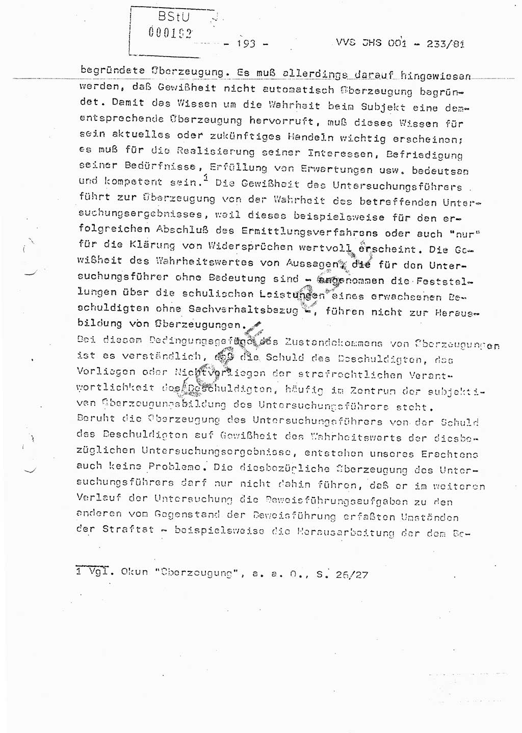 Dissertation Oberstleutnant Horst Zank (JHS), Oberstleutnant Dr. Karl-Heinz Knoblauch (JHS), Oberstleutnant Gustav-Adolf Kowalewski (HA Ⅸ), Oberstleutnant Wolfgang Plötner (HA Ⅸ), Ministerium für Staatssicherheit (MfS) [Deutsche Demokratische Republik (DDR)], Juristische Hochschule (JHS), Vertrauliche Verschlußsache (VVS) o001-233/81, Potsdam 1981, Blatt 193 (Diss. MfS DDR JHS VVS o001-233/81 1981, Bl. 193)