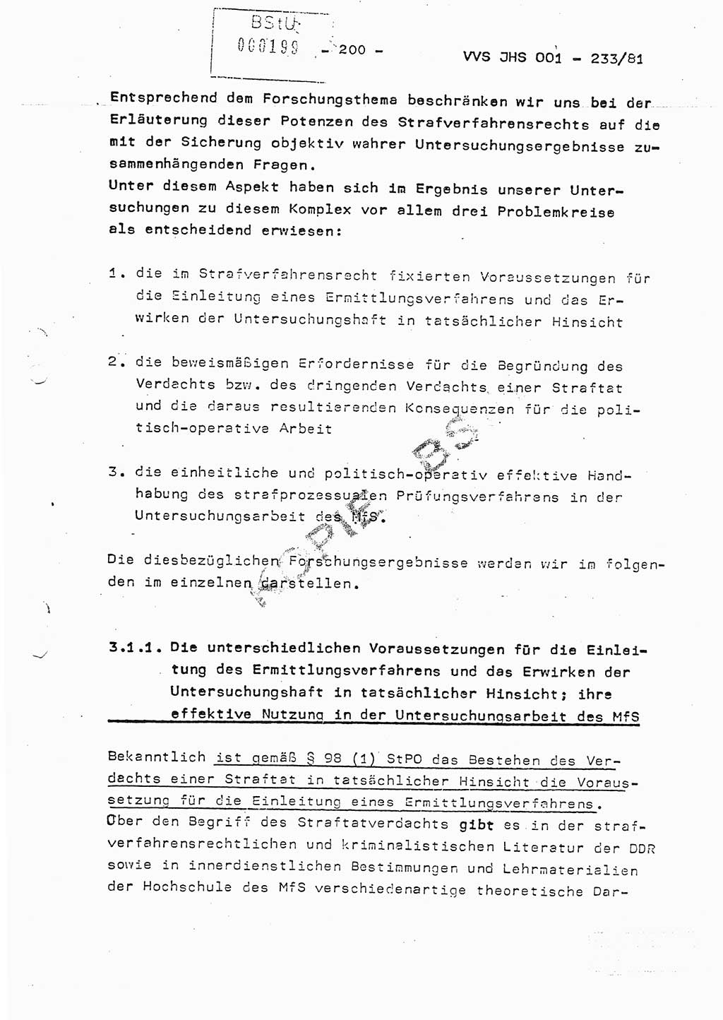 Dissertation Oberstleutnant Horst Zank (JHS), Oberstleutnant Dr. Karl-Heinz Knoblauch (JHS), Oberstleutnant Gustav-Adolf Kowalewski (HA Ⅸ), Oberstleutnant Wolfgang Plötner (HA Ⅸ), Ministerium für Staatssicherheit (MfS) [Deutsche Demokratische Republik (DDR)], Juristische Hochschule (JHS), Vertrauliche Verschlußsache (VVS) o001-233/81, Potsdam 1981, Blatt 200 (Diss. MfS DDR JHS VVS o001-233/81 1981, Bl. 200)