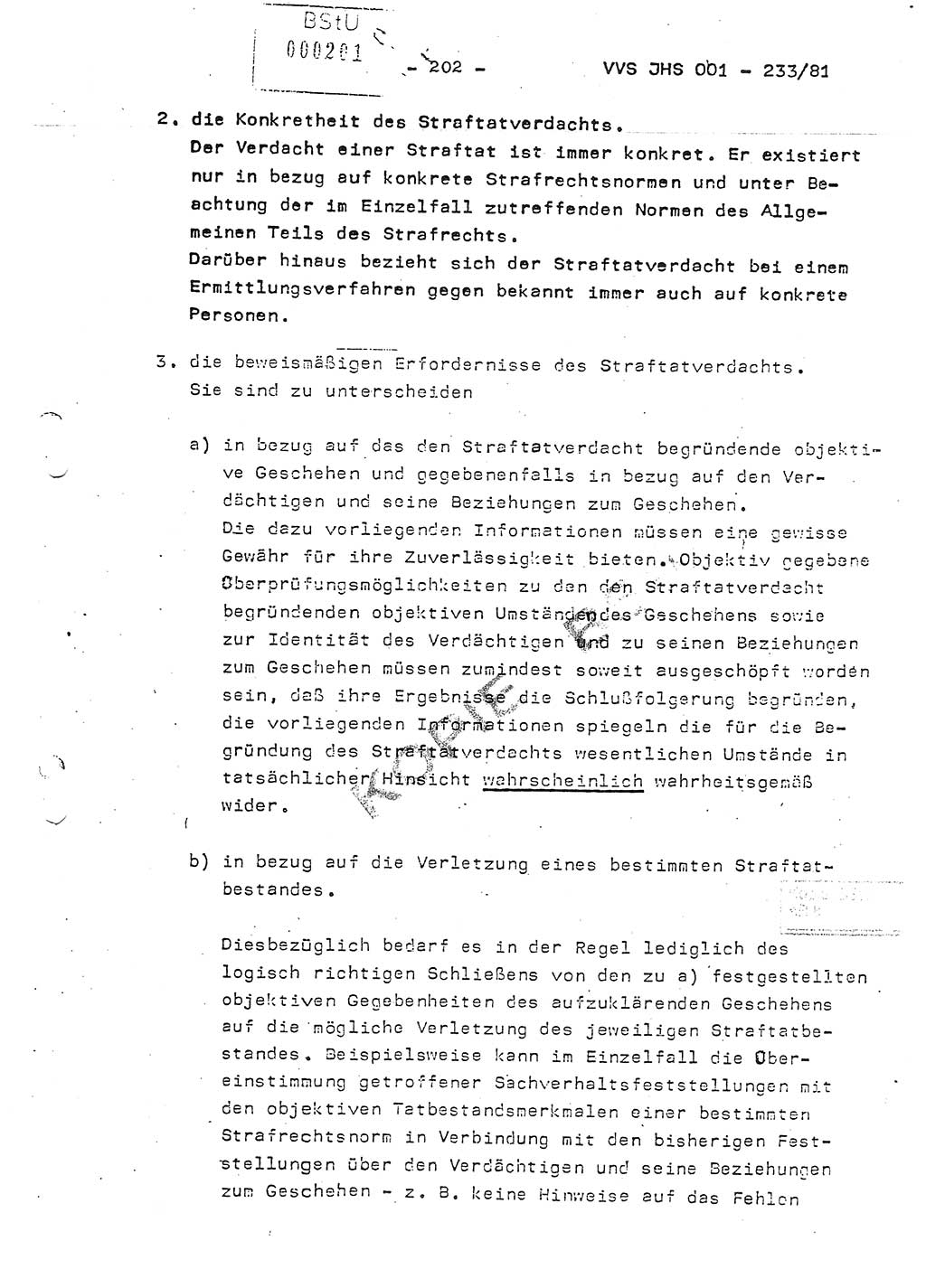 Dissertation Oberstleutnant Horst Zank (JHS), Oberstleutnant Dr. Karl-Heinz Knoblauch (JHS), Oberstleutnant Gustav-Adolf Kowalewski (HA Ⅸ), Oberstleutnant Wolfgang Plötner (HA Ⅸ), Ministerium für Staatssicherheit (MfS) [Deutsche Demokratische Republik (DDR)], Juristische Hochschule (JHS), Vertrauliche Verschlußsache (VVS) o001-233/81, Potsdam 1981, Blatt 202 (Diss. MfS DDR JHS VVS o001-233/81 1981, Bl. 202)